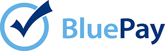 BluePay logo with checkmark inside a circle followed by the word 'BluePay'