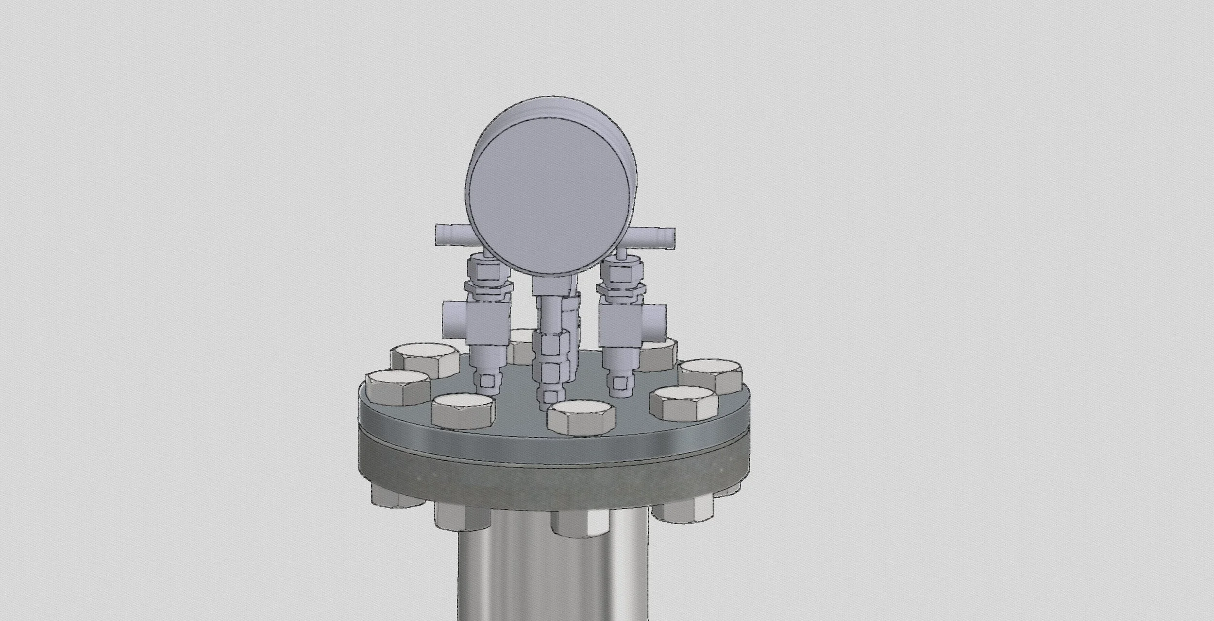 A technical illustration of a pressure sensor mounted on a pipe with bolts and fittings.
