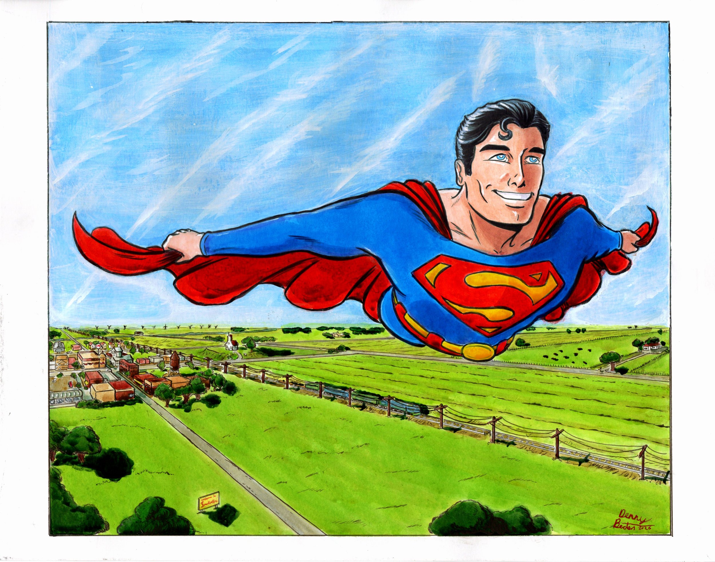 "Spring Break Superman"
11"x14" Color India Ink on Bristol Board
