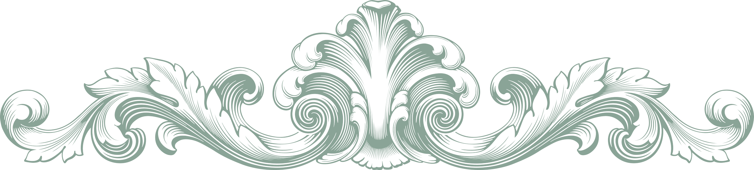 Ornement floral vintage en ligne stylisée avec des motifs de feuilles et de vagues.