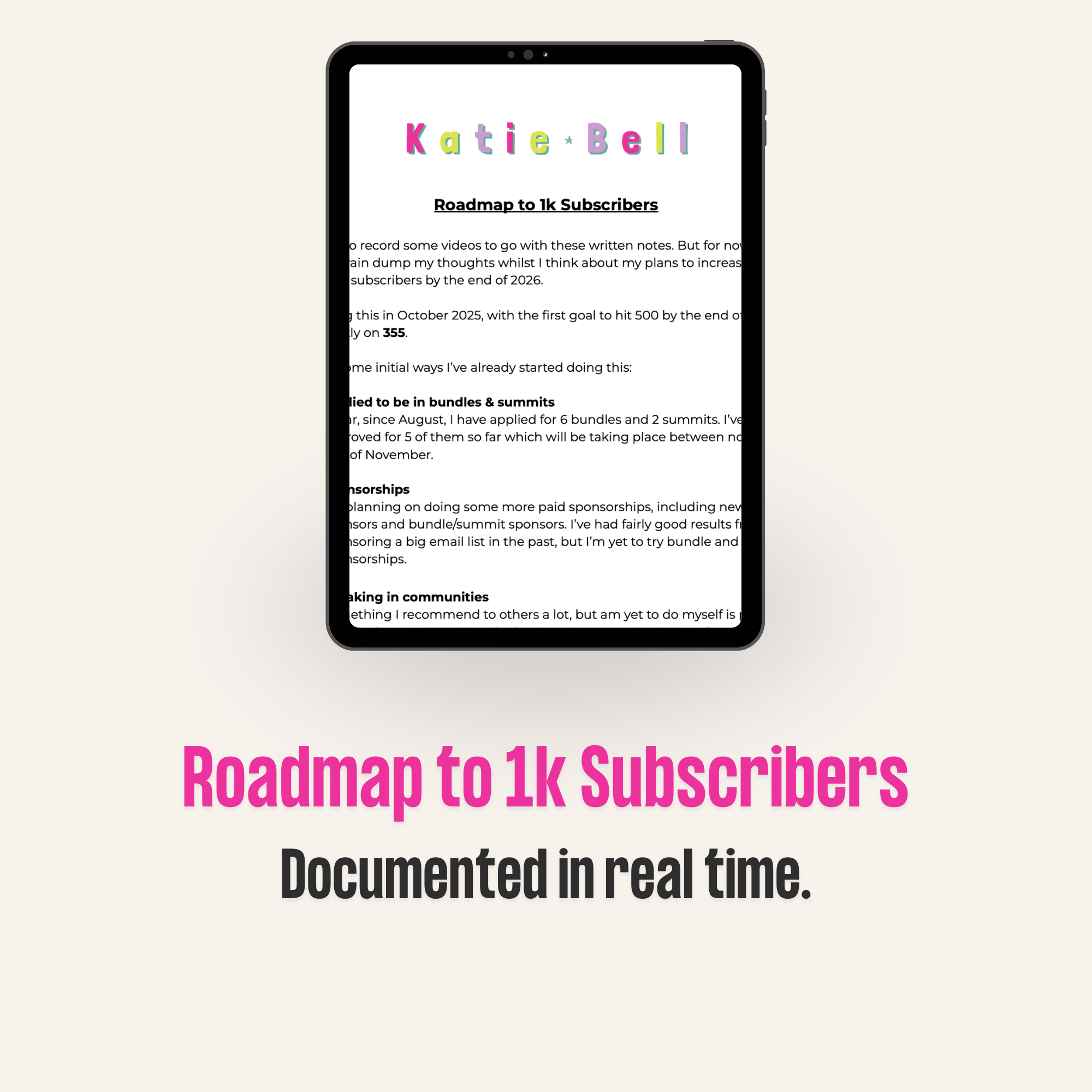 Roadmap to 1,000 email subscribers from Katie Bell (usually $9)