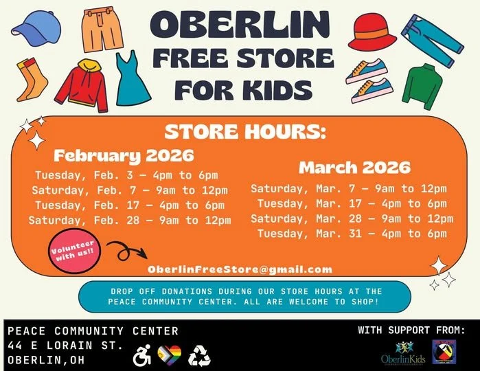 👕 Oberlin Free Store for Kids • Feb &amp; Mar 2026 Hours