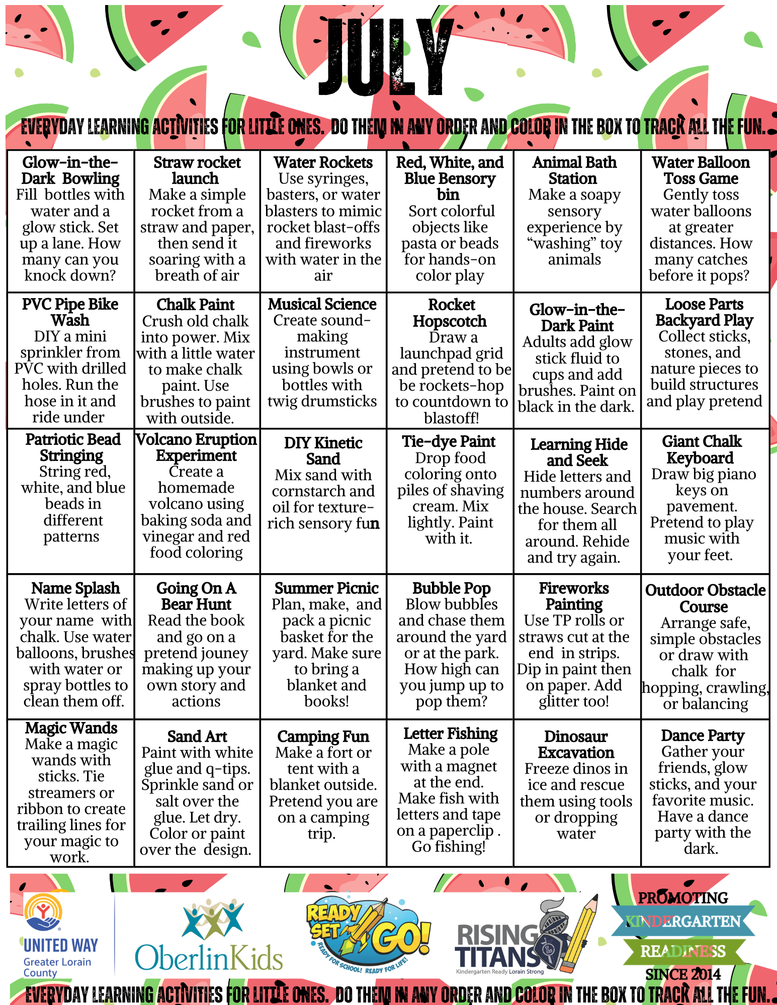 July Activity Calendar 