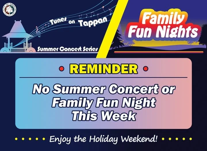 No Tunes on Tappan/Family Fun Night This week