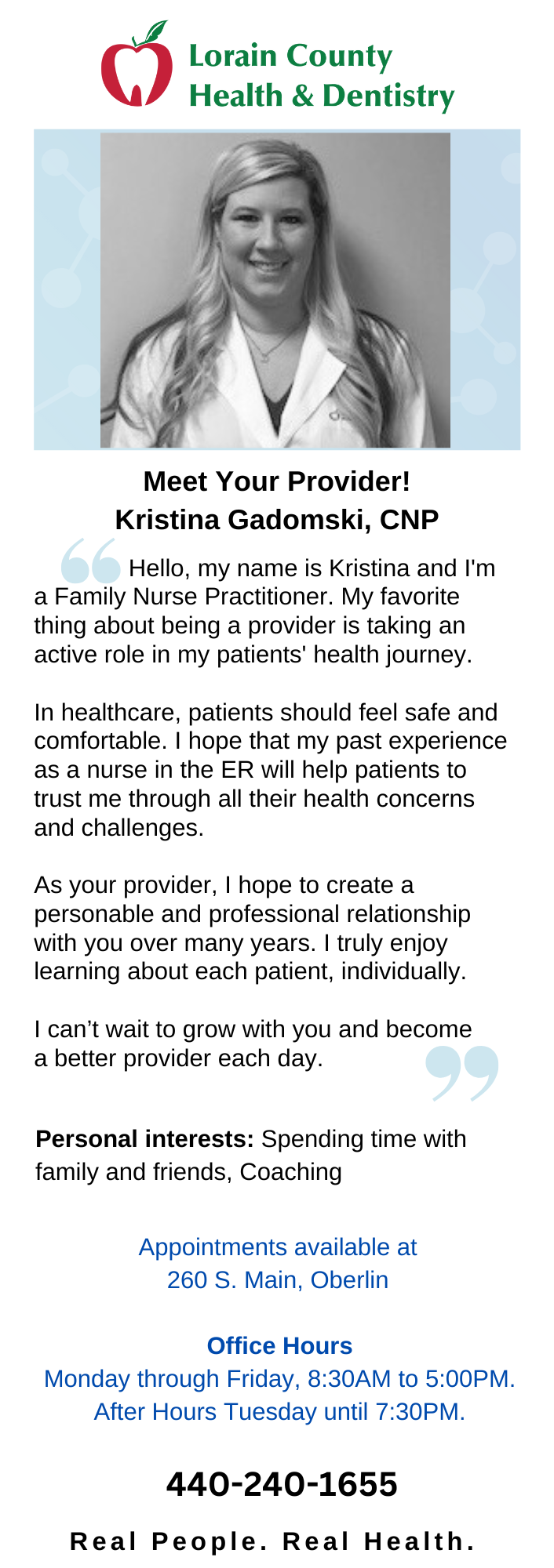 Meet Your Lorain County Health & Dentistry Provider Kristina Gadomski, CNP