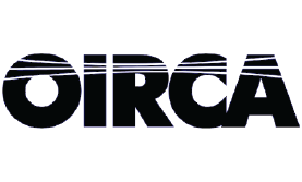 The text 'OIRCA' with a striped pattern and a black background.