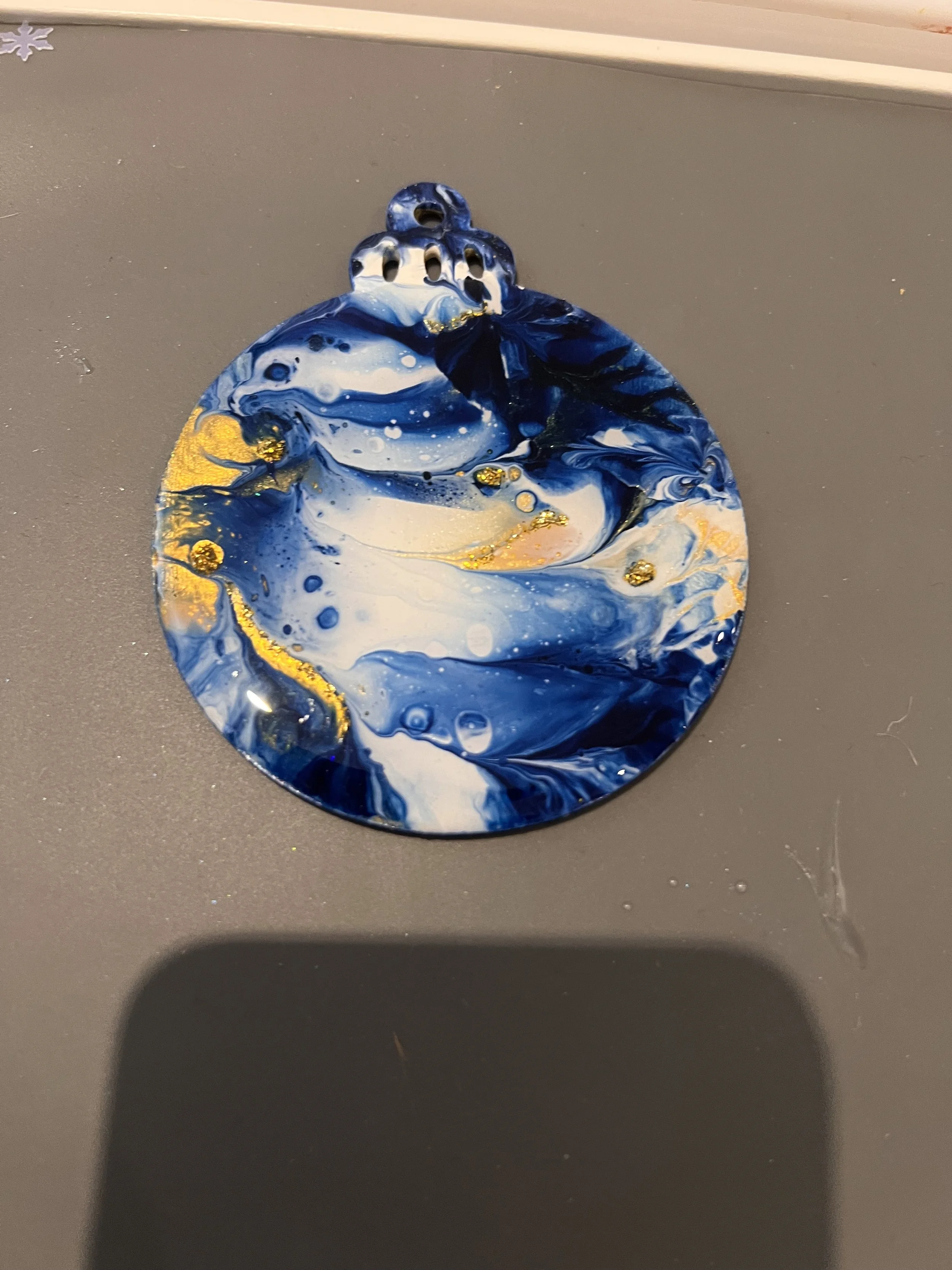 Fluid art wood/ resin bauble/coaster (dipped)  and embellished