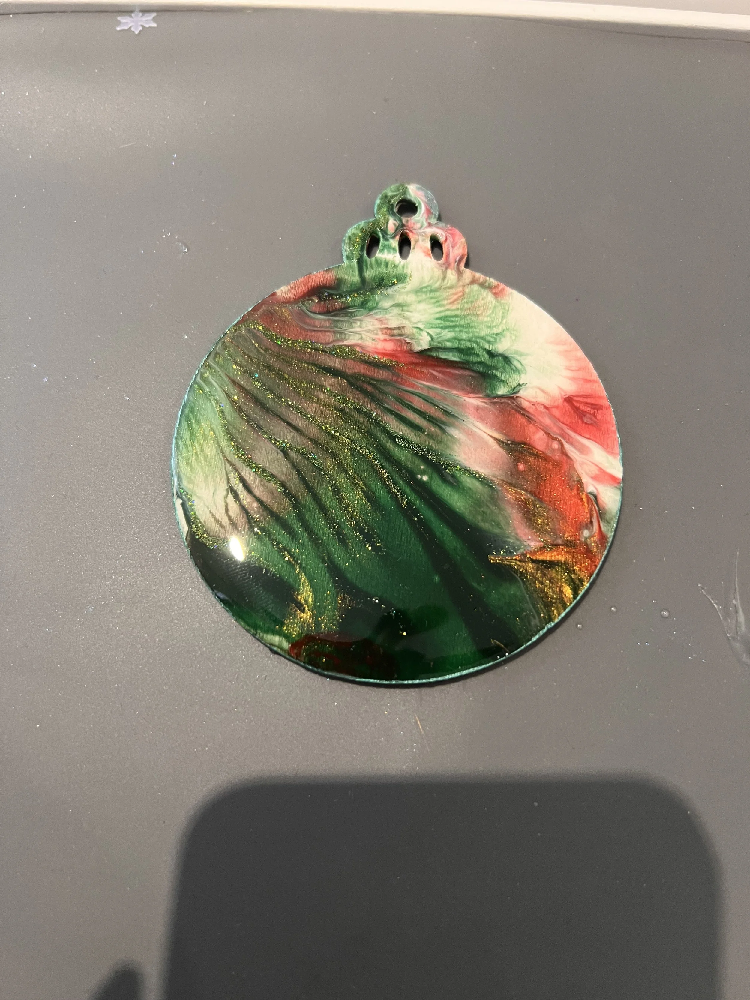 Fluid art wood/ resin bauble/coaster (dipped)  and embellished