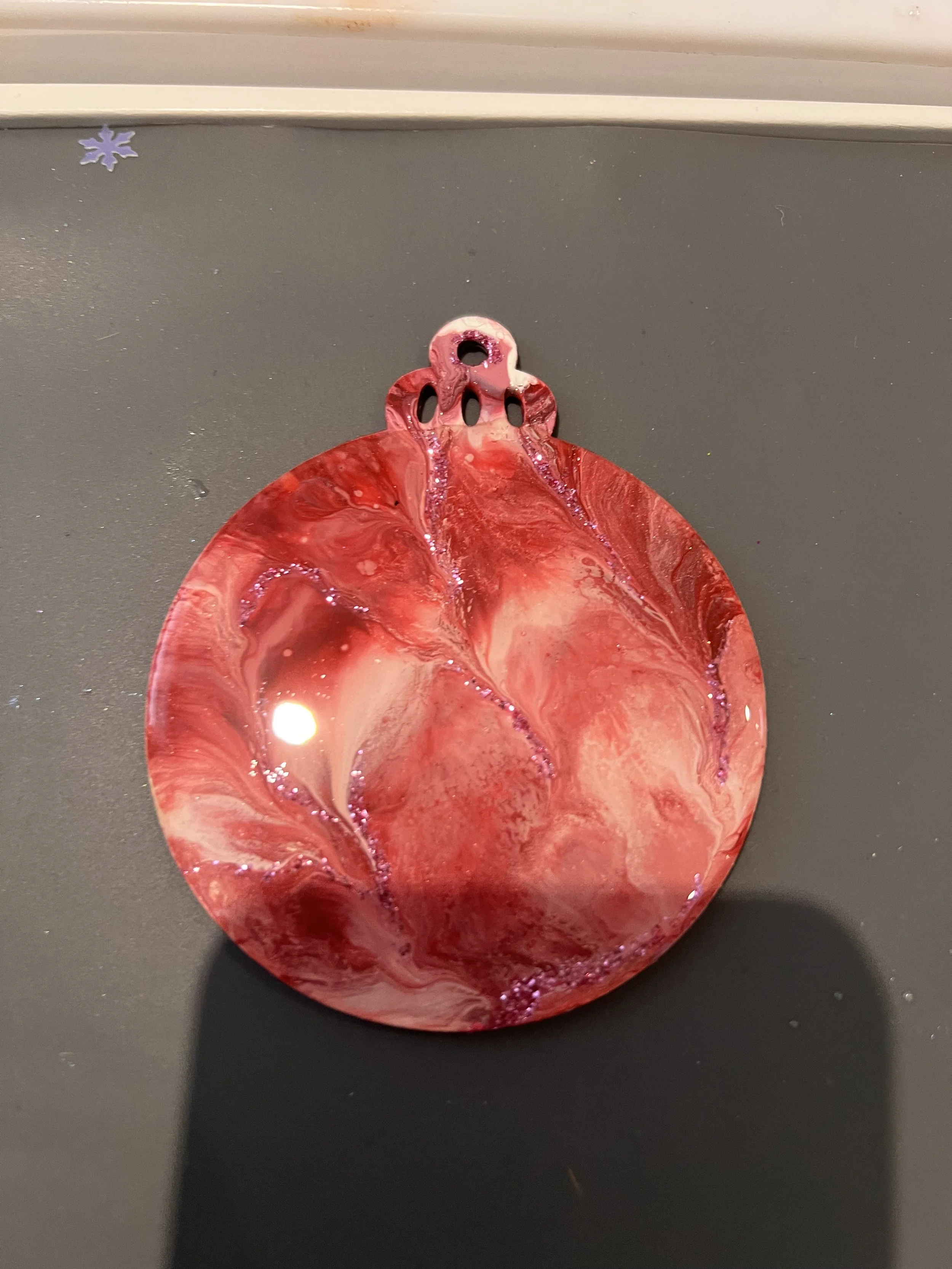Fluid art wood/ resin bauble/coaster (dipped)  and embellished