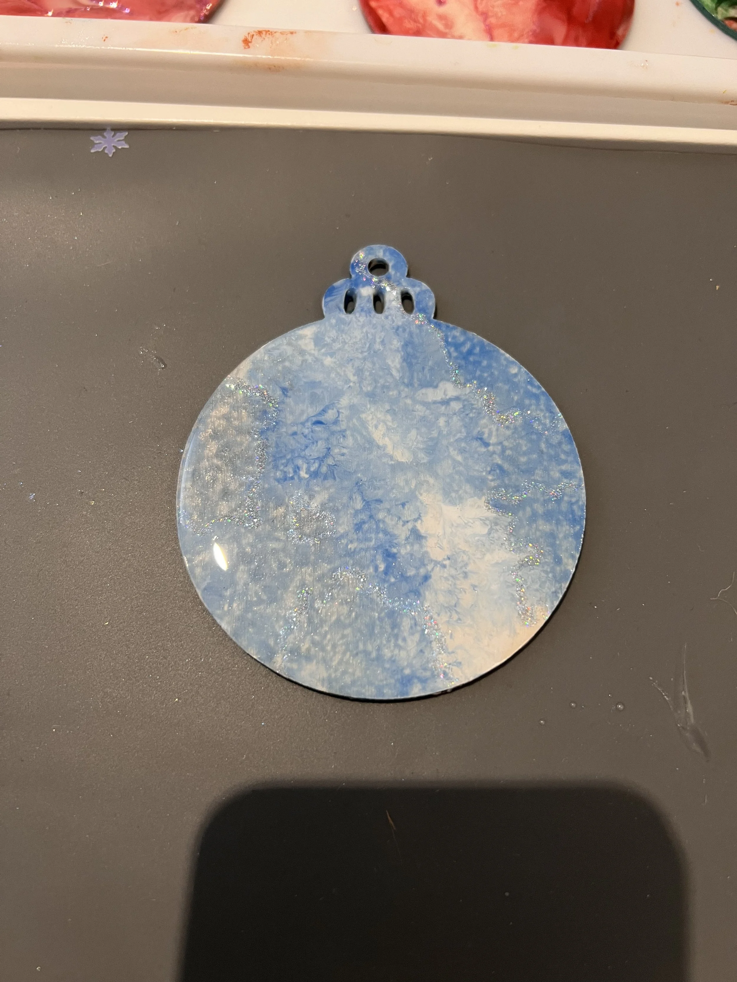 Fluid art wood/ resin bauble/coaster (dipped)  and embellished