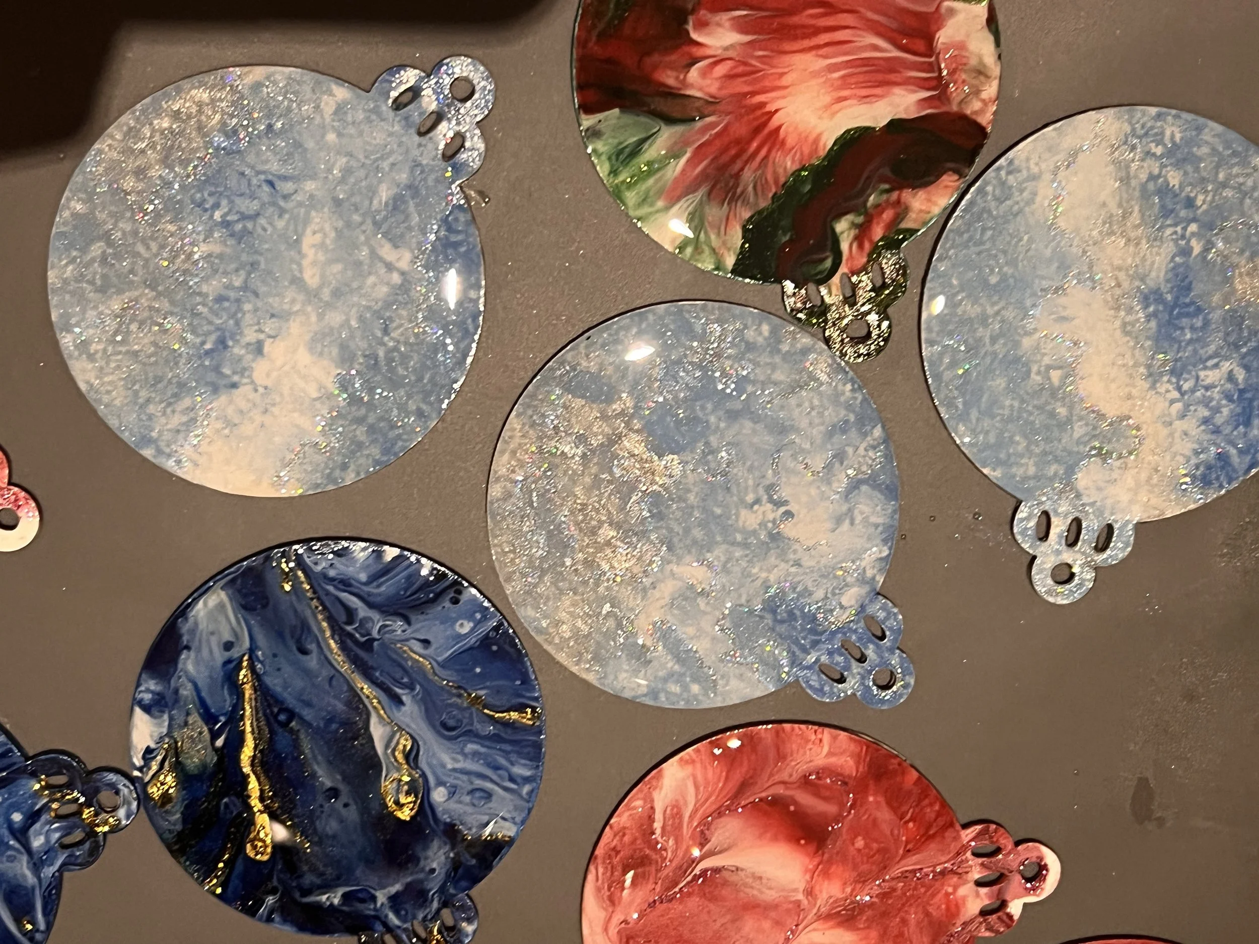 Fluid art wood/ resin bauble/coaster (dipped)  and embellished