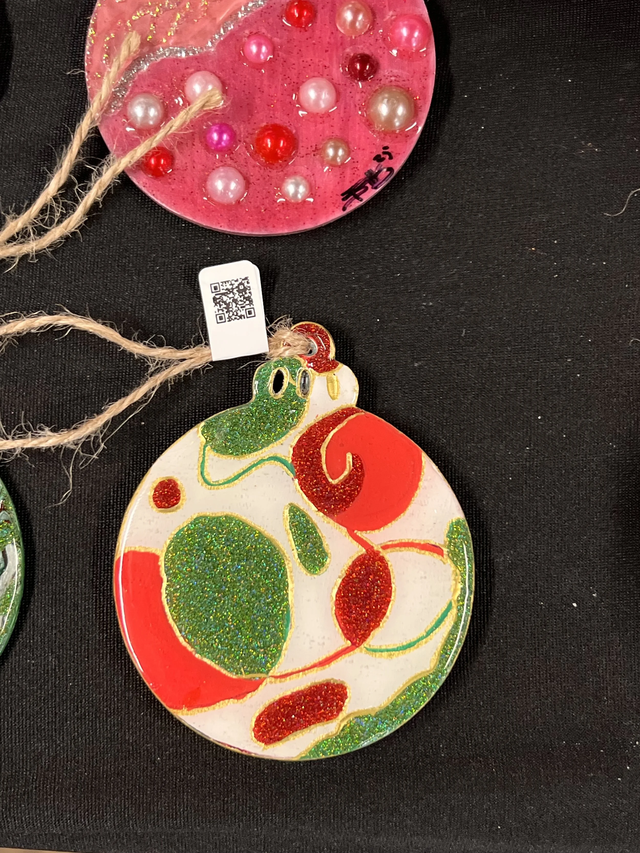 Hand made Christmas baubles, wood based double sided with resin