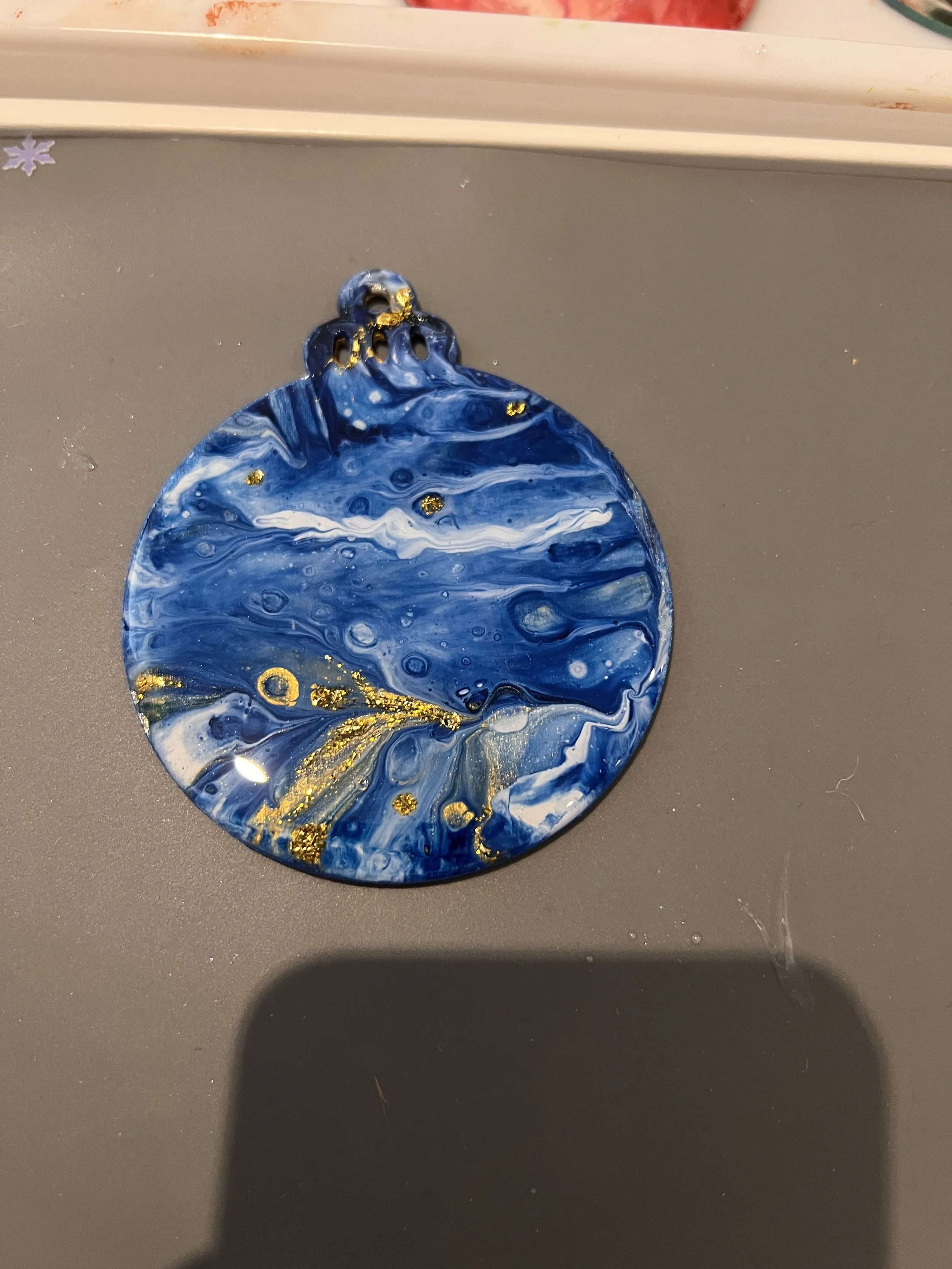 Fluid art wood/ resin bauble/coaster (dipped)  and embellished