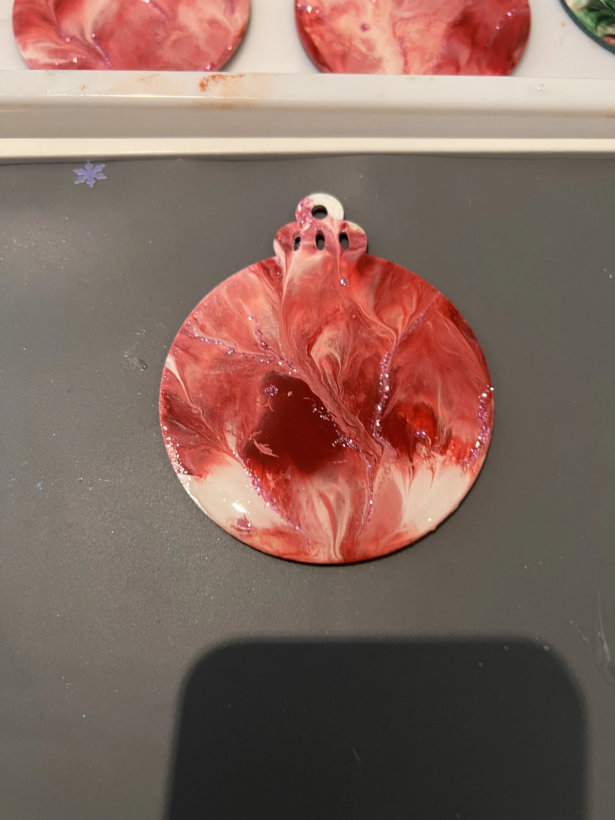 Fluid art wood/ resin bauble/coaster (dipped)  and embellished