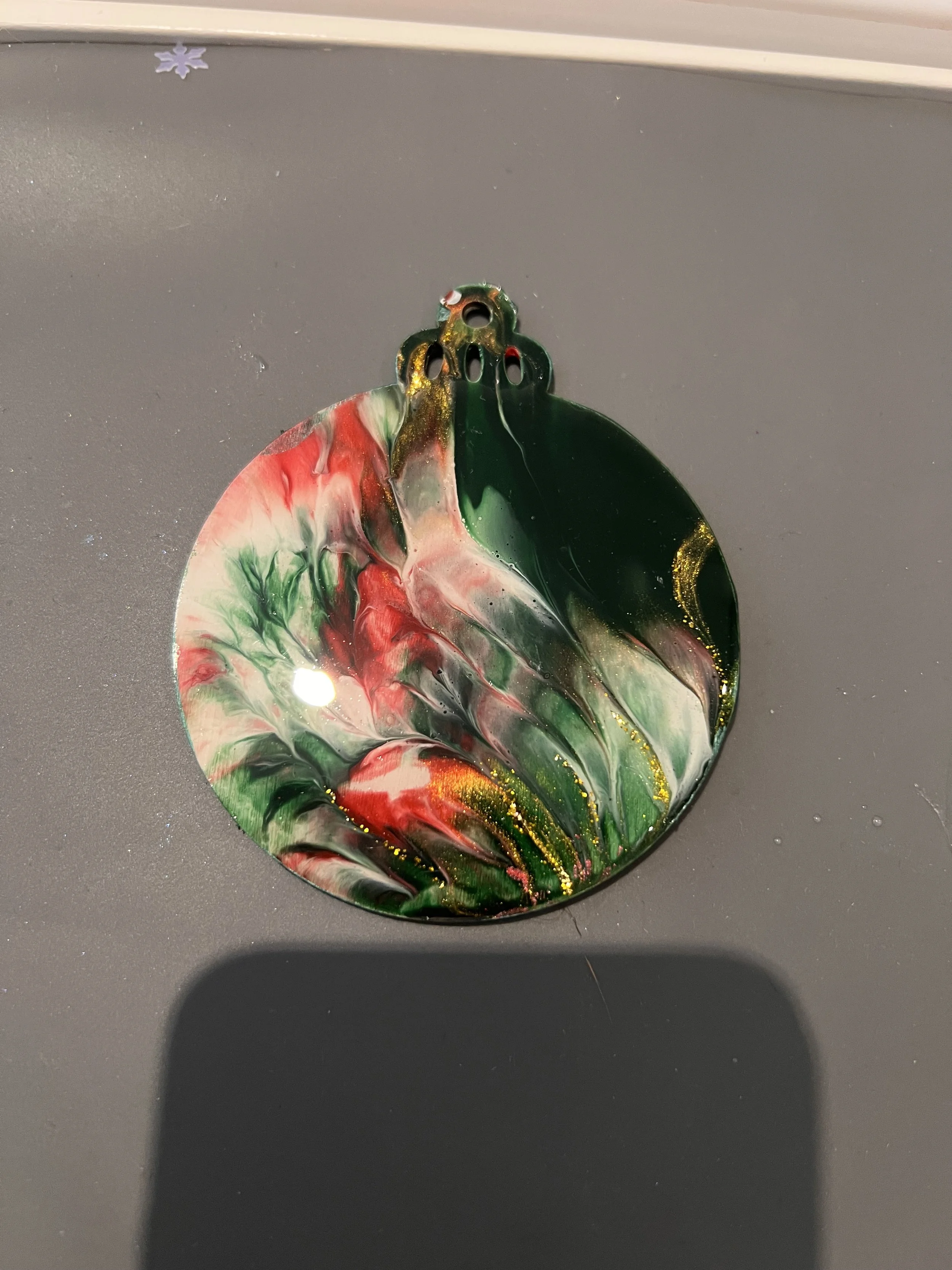 Fluid art wood/ resin bauble/coaster (dipped)  and embellished