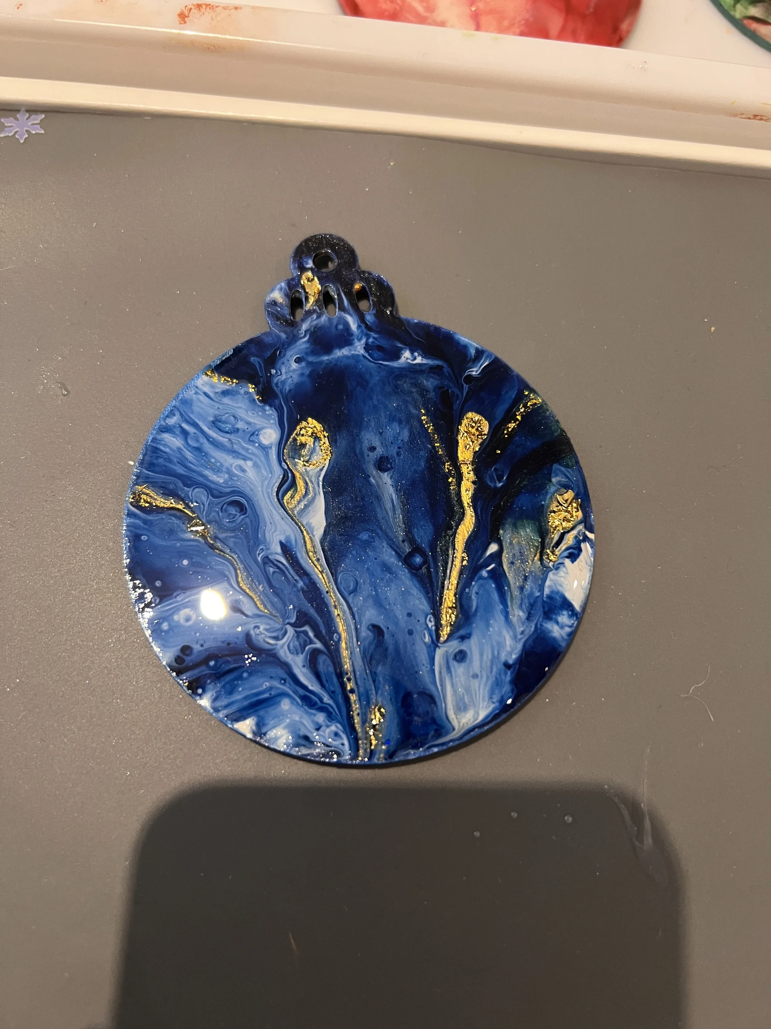 Fluid art wood/ resin bauble/coaster (dipped)  and embellished