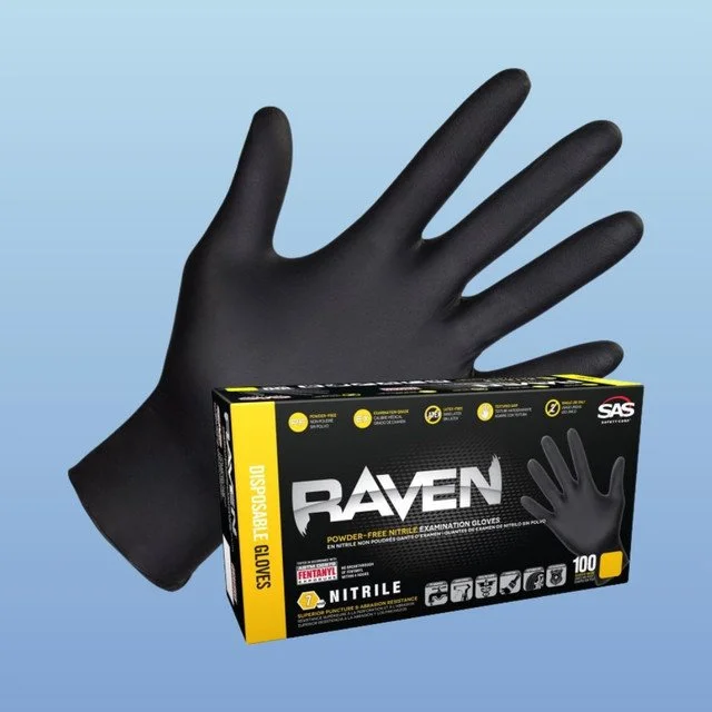 Raven® Black Nitrile Gloves - Heavy-Duty, Powder-Free