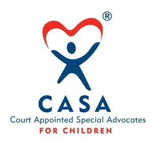 Logo of CASA Court Appointed Special Advocates for Children featuring a stylized heart and a person inside it.
