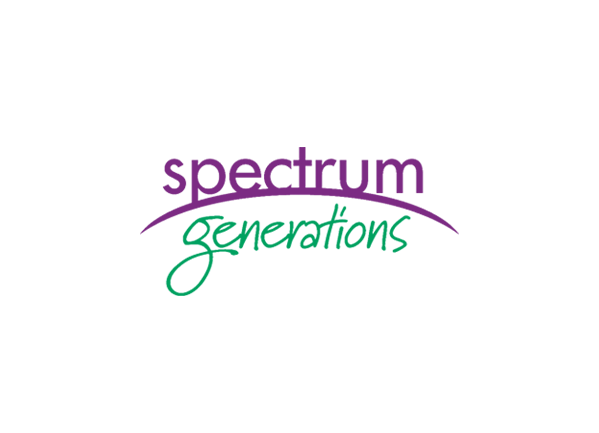 Spectrum Generations logo with purple and green text on a white background.
