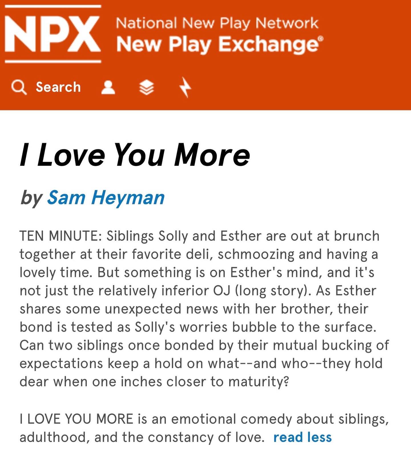 I Love You More 

It&rsquo;s been a busy season, and I haven&rsquo;t had as much bandwidth for writing short plays, but I decided last night to pull the trigger on a piece I&rsquo;d been contemplating for over a year.

I Love You More is a play about