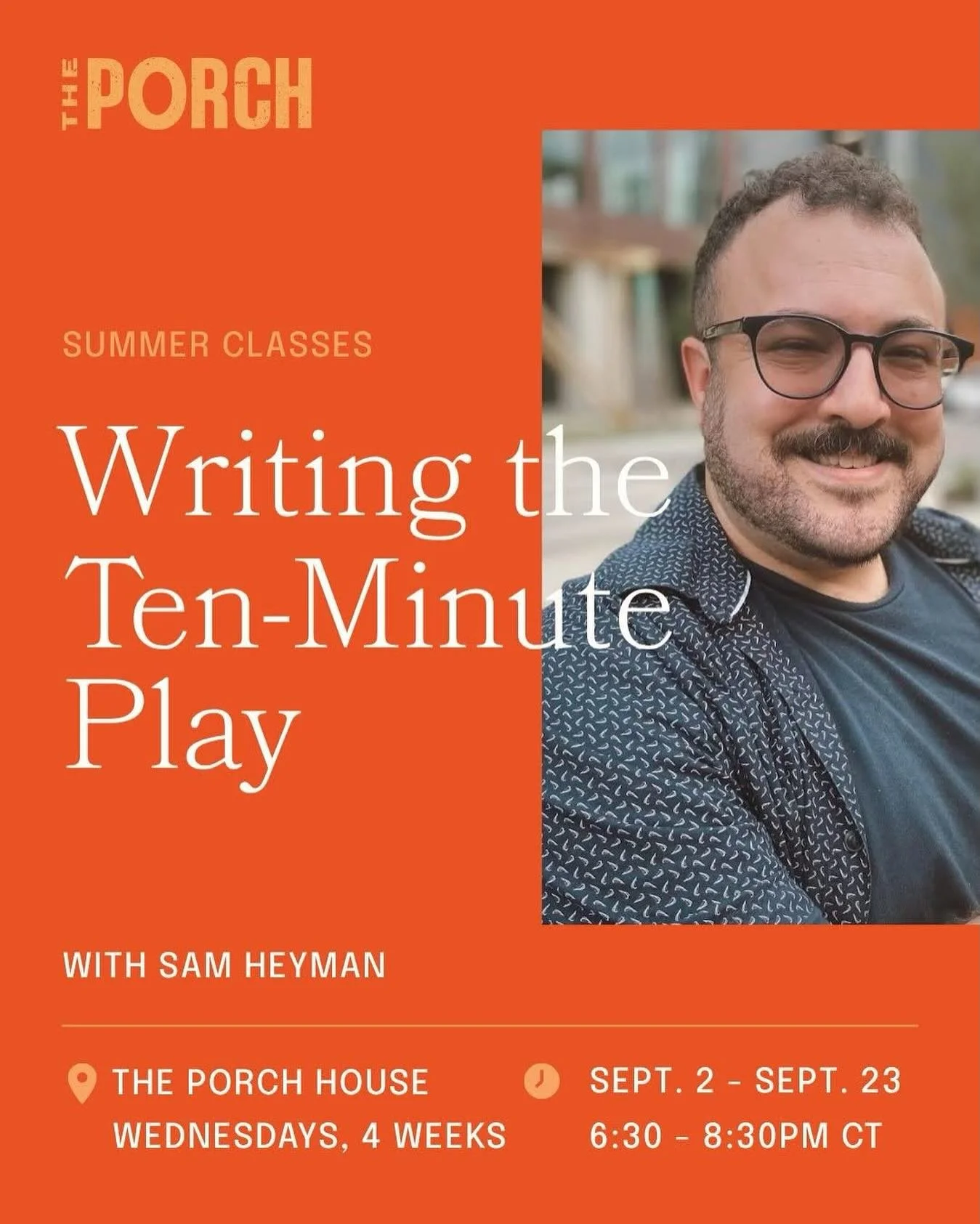 Writing The Ten-Minute Play 2: Electric (Workshop) Boogaloo

The Facebook crowd got this announcement already but in case you missed it - I&rsquo;ll be teaching another section of Writing the Ten-Minute Play for @porchtn for 4 weeks in September! 

T