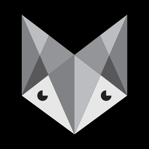 Geometric fox face in grayscale on a black background