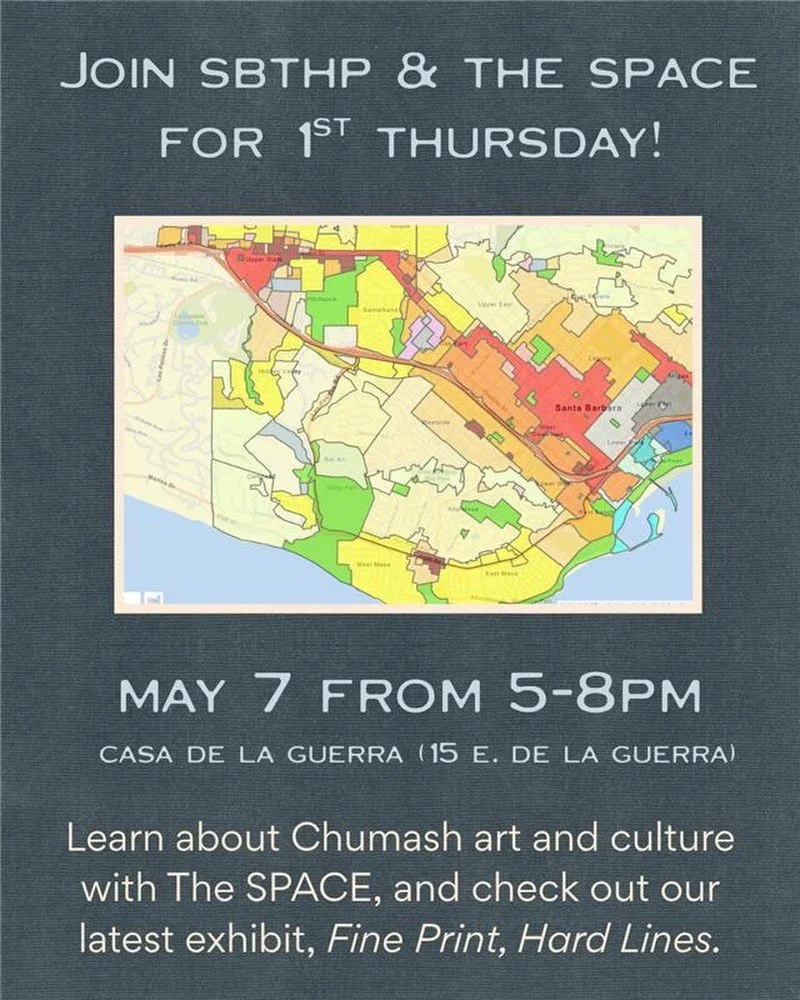 Join @sunanthespace and SBTHP for 1st Thursday! Be the first&nbsp;to&nbsp;view,&nbsp;&ldquo;Fine Print, Hard Lines,&rdquo;&nbsp;SBTHP&rsquo;s&nbsp;new exhibit&nbsp;about&nbsp;the history&nbsp;of&nbsp;housing discrimination and exclusion&nbsp;in Santa