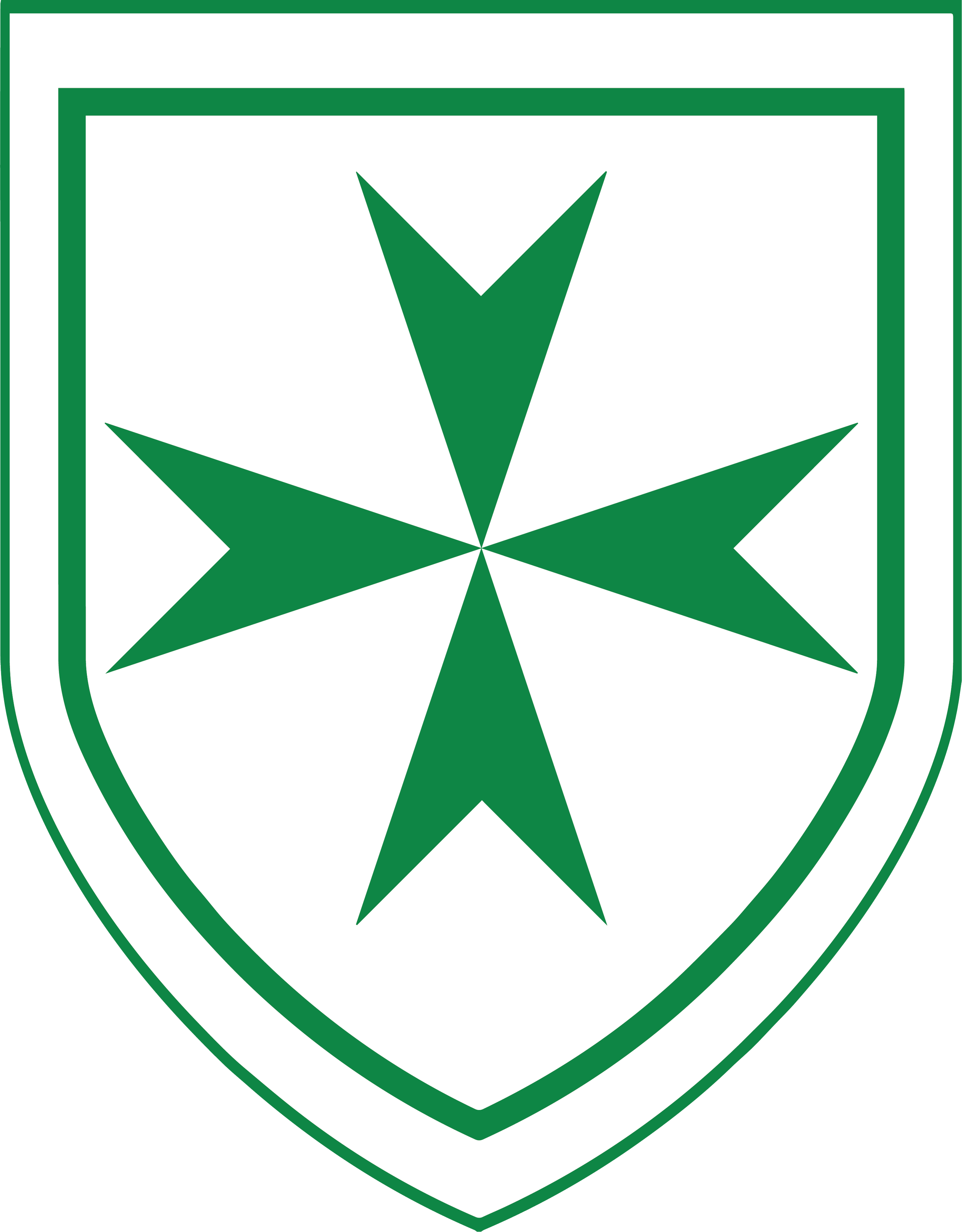 A shield-shaped emblem with a green border and background, featuring a green, eight-pointed star in the center.