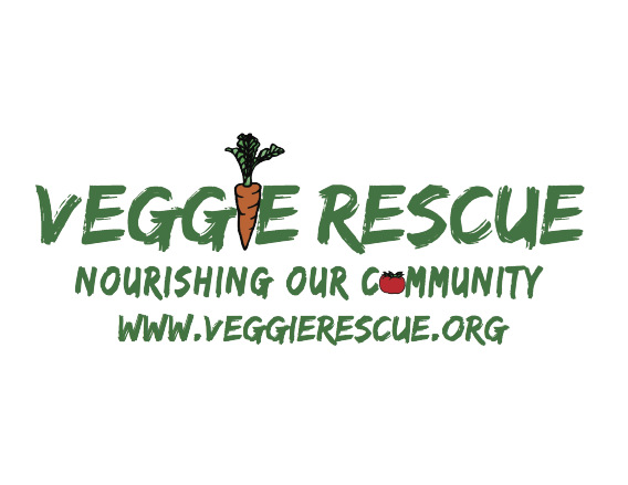 Veggie Rescue logo featuring a carrot with green leaves and the text 'Veggie Rescue Nourishing Our Community' and their website www.veggierescue.org.