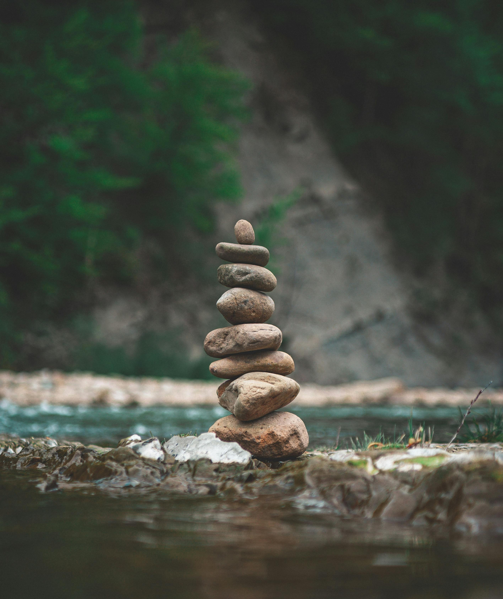 Stacked cairn in Truckee River near Lake Tahoe Northern California