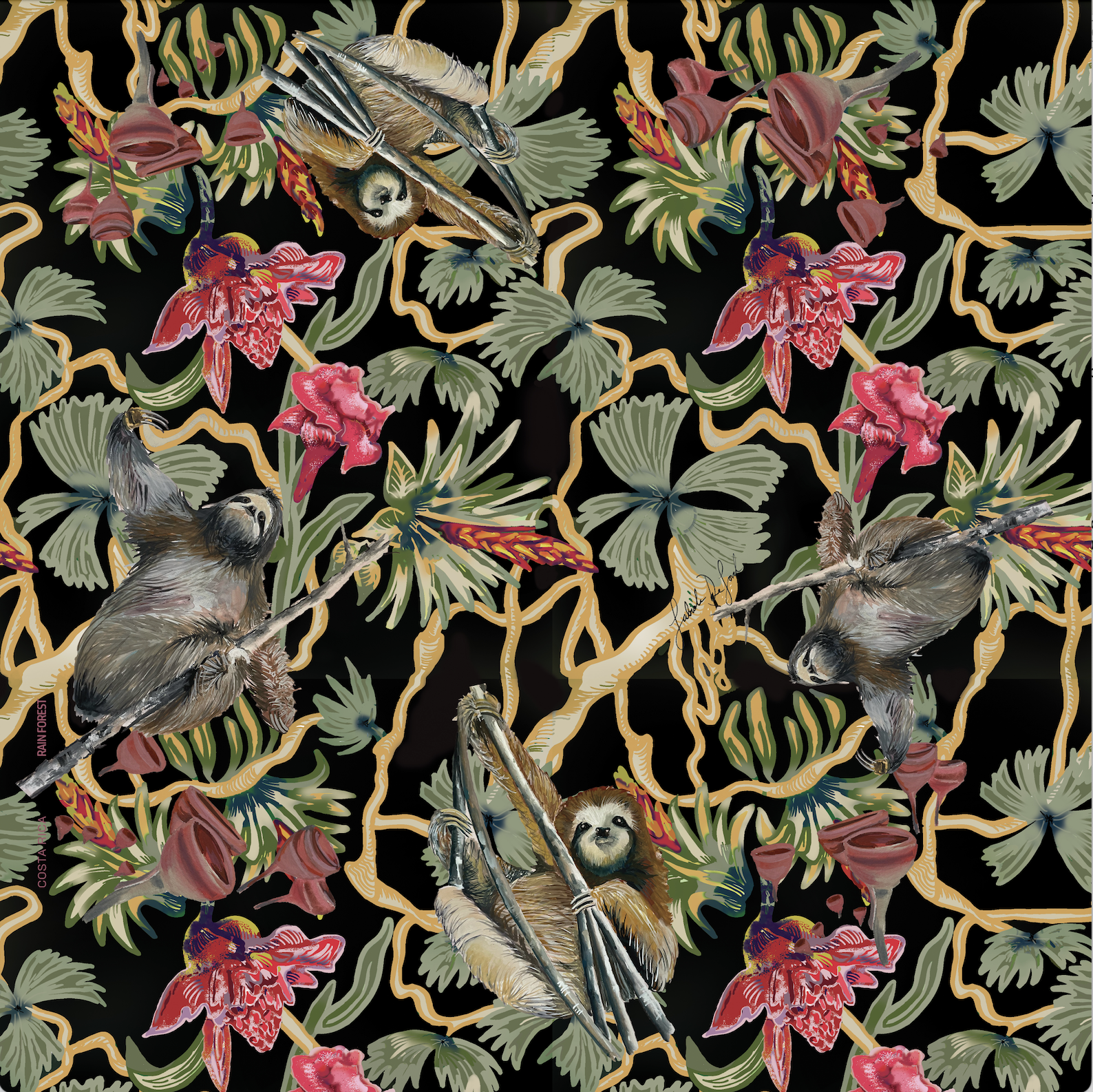SILK SCARF –Pañuelo de Seda – Bosque Lluvioso de Bromelias Colección Eco Billetes, Costa Rica