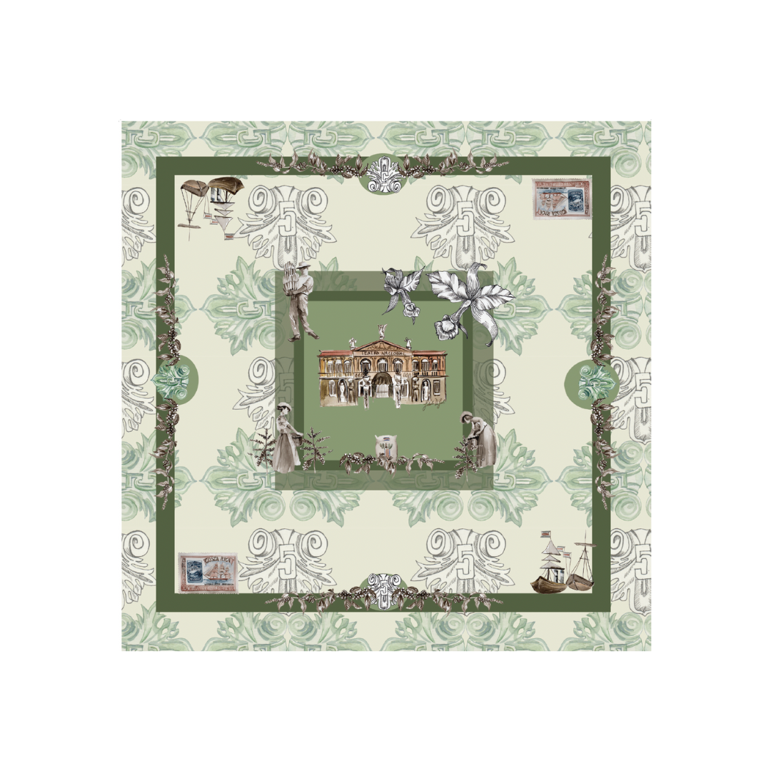 Pañuelo de seda Histórico, Colección Amor ¢5, Costa Rica Grande