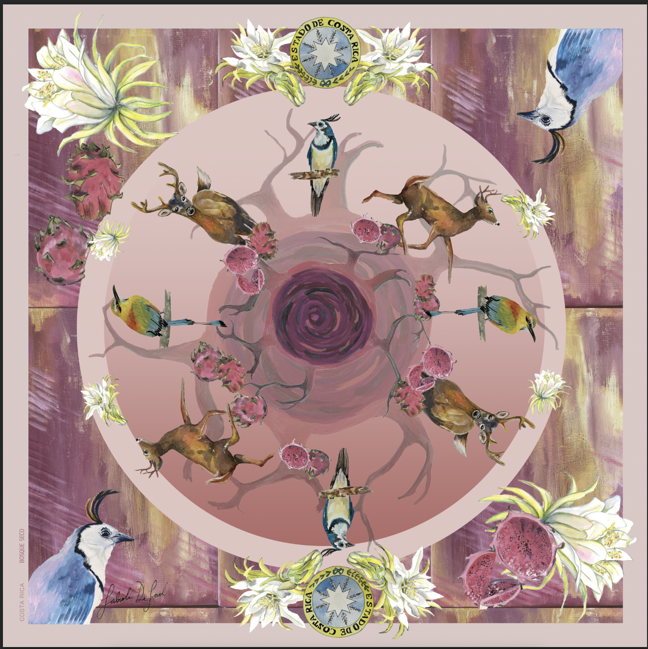 SILK SCARF –Pañuelo de Seda – Bosque Seco / Dry Forest, Colección Eco Billetes Costa Rica