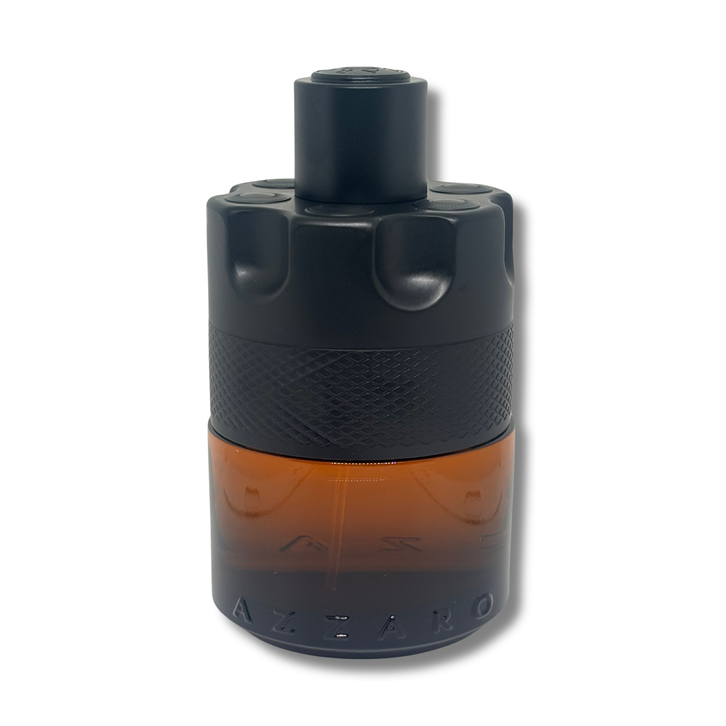 Full-size bottle of Azzaro The Most Wanted Parfum on white background