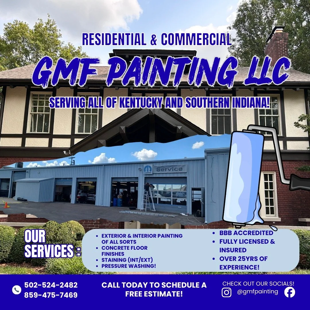 GMF PAINTING is here for all of your painting needs! 

From quality finishes to a reliable service, we got you covered🎨!

Book your residential or commercial painting today 👉 call/text (502)524-1481 or email estimates@gmfpainting.com
