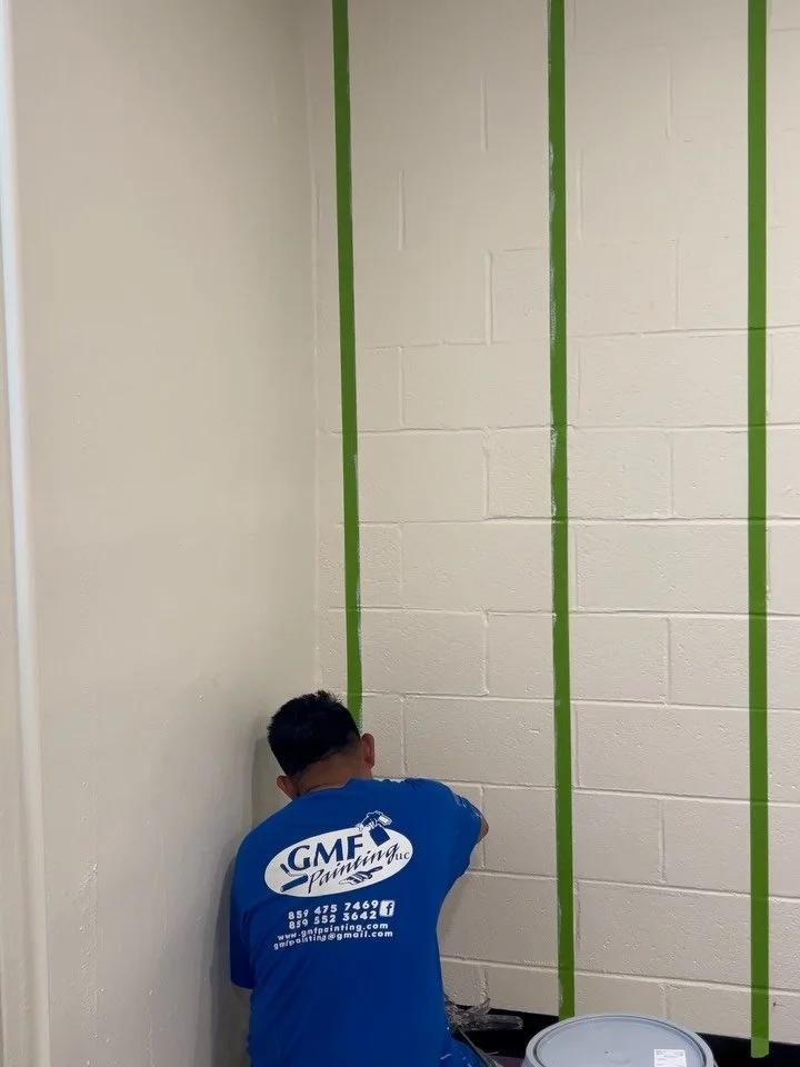 Striped wall design 🎨! 

🎨: SW Alabaster &amp; Pantone (color match)

#gmfpainting #walldesign #interiorpaint