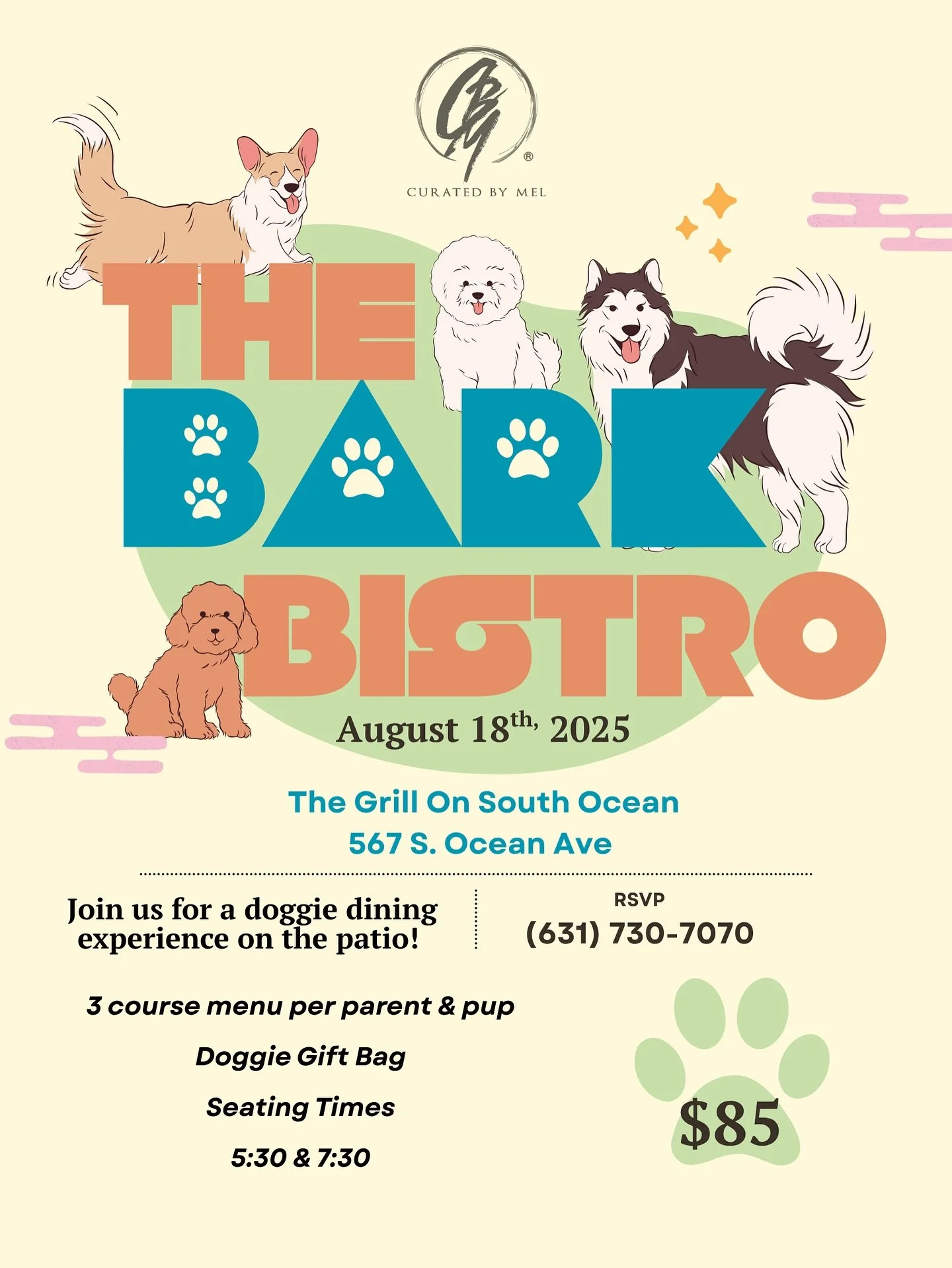 Calling all #pawrents August 18th @thegrillonsouthocean &ldquo;The Bark Bisrto&rdquo; 🐾 Bring your furry friend for a special Pop Up on the #patio dogsoflongislandny #dogsoflongisland #dogdinner #chowtime #dogsofinstagram #fyp #dogmom #explorepage #