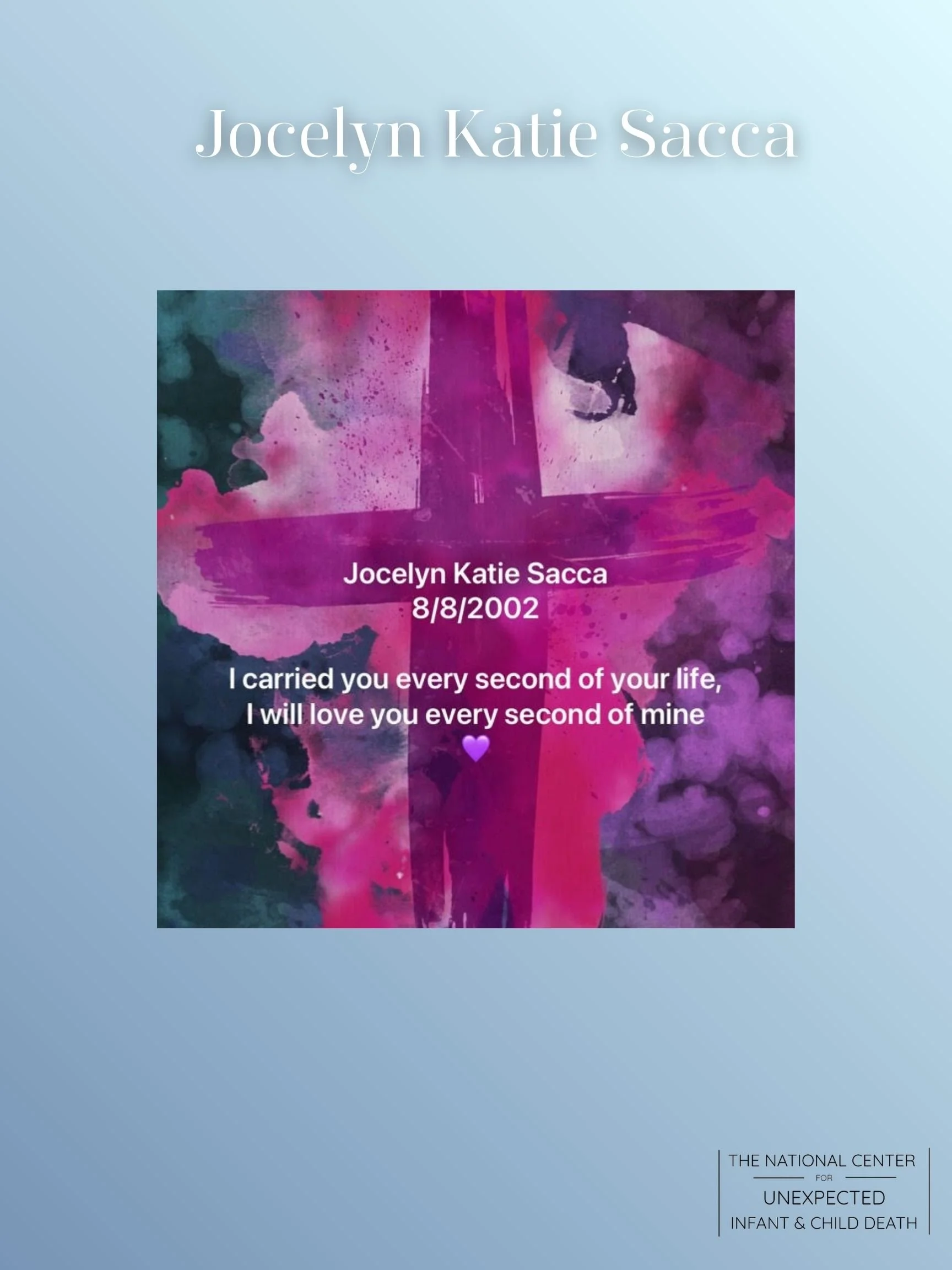 Memorial page honoring Jocelyn Katie Sacca.