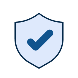 Shield icon with a check mark, symbolizing security or protection.