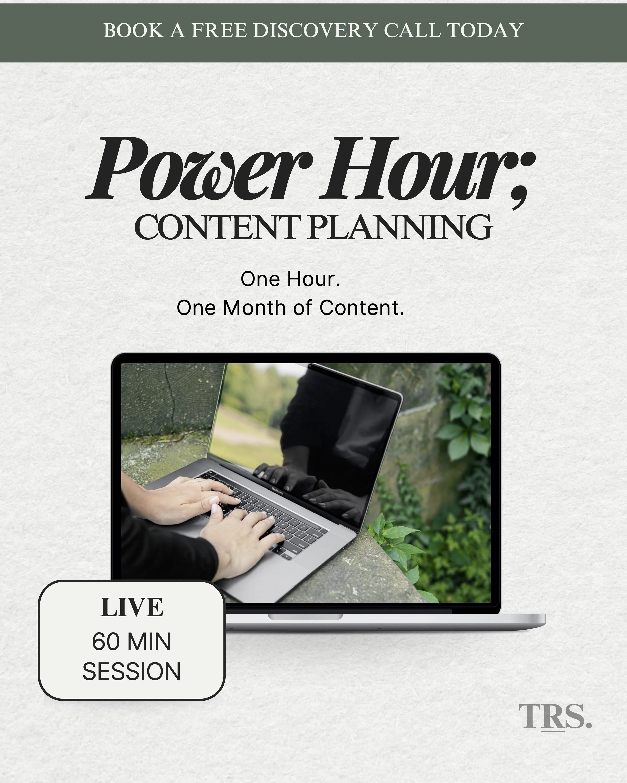 Content Planning Power Hour session showing a small business owner planning a month of social media content with a custom calendar and coaching from The Rocky Standard.