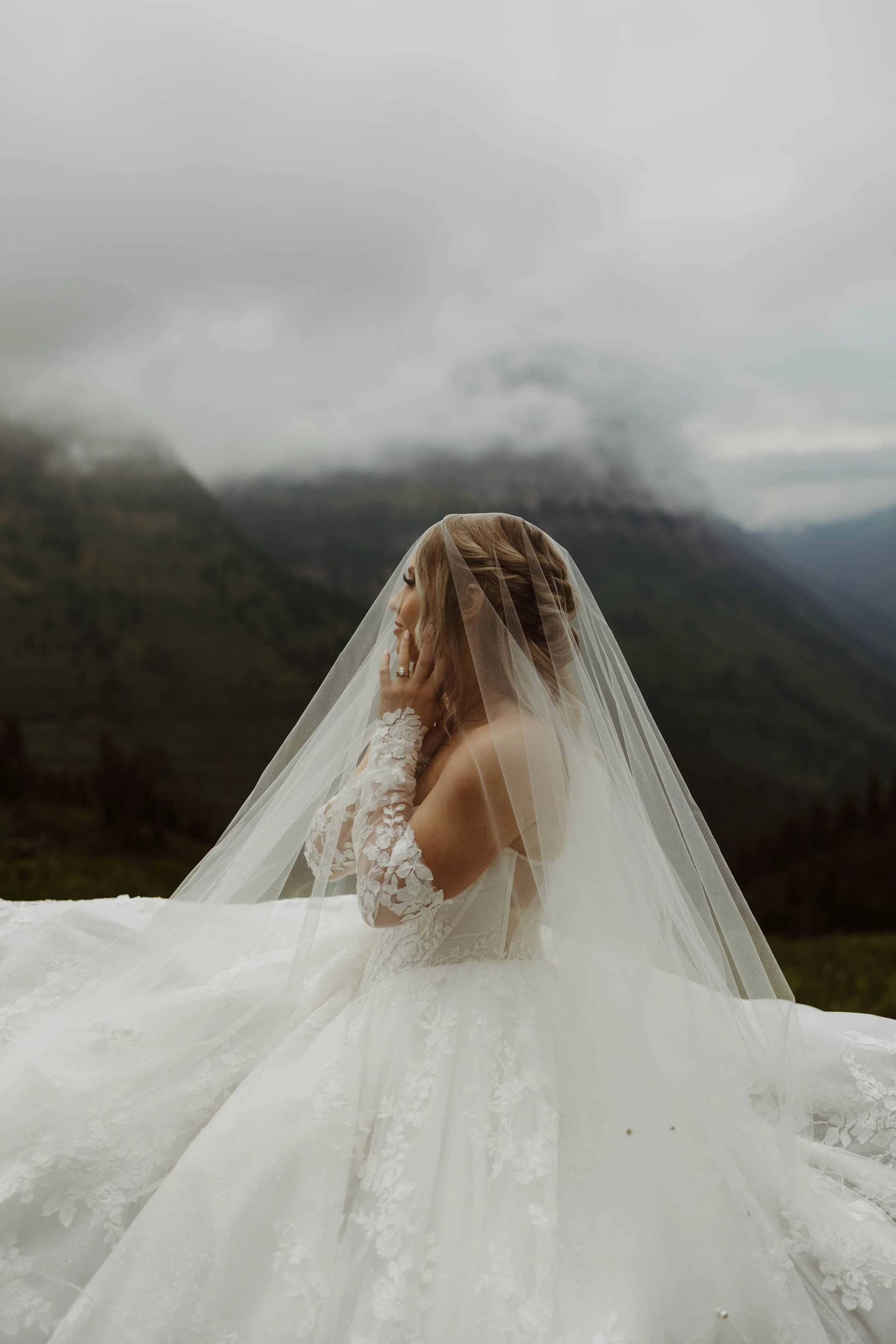 Elopement photos with a veil