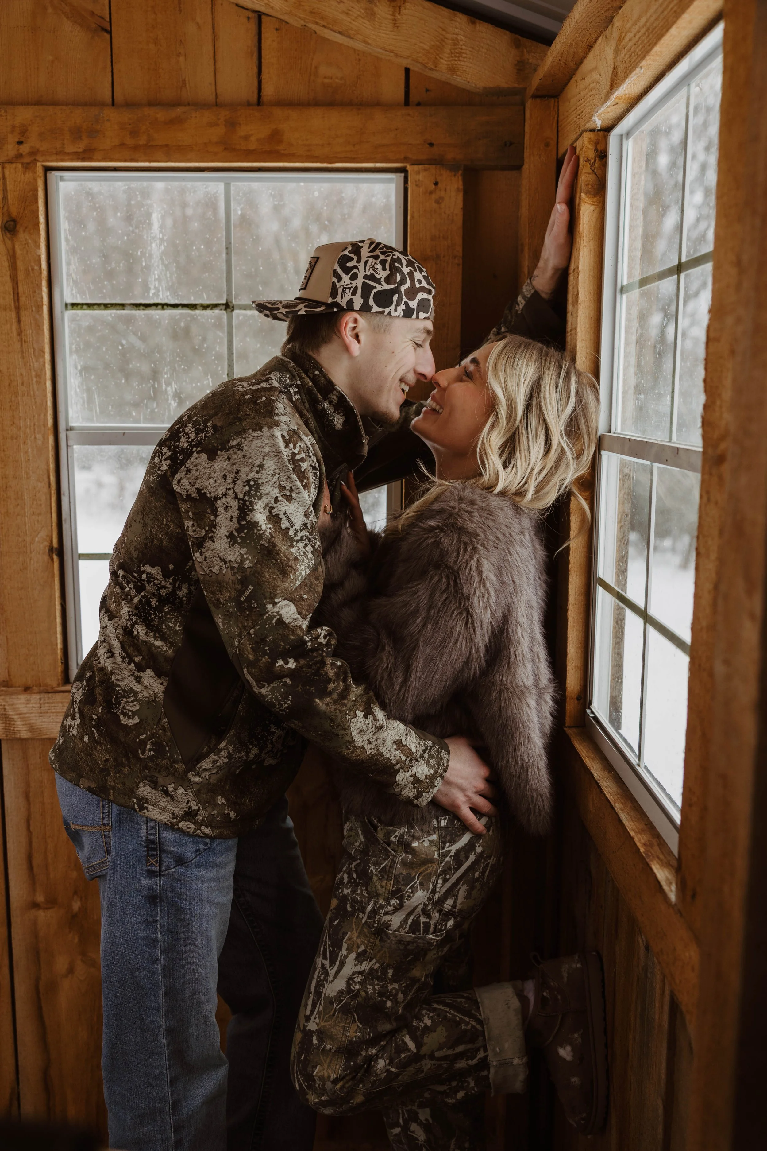 Cabin Snowy Engagement
