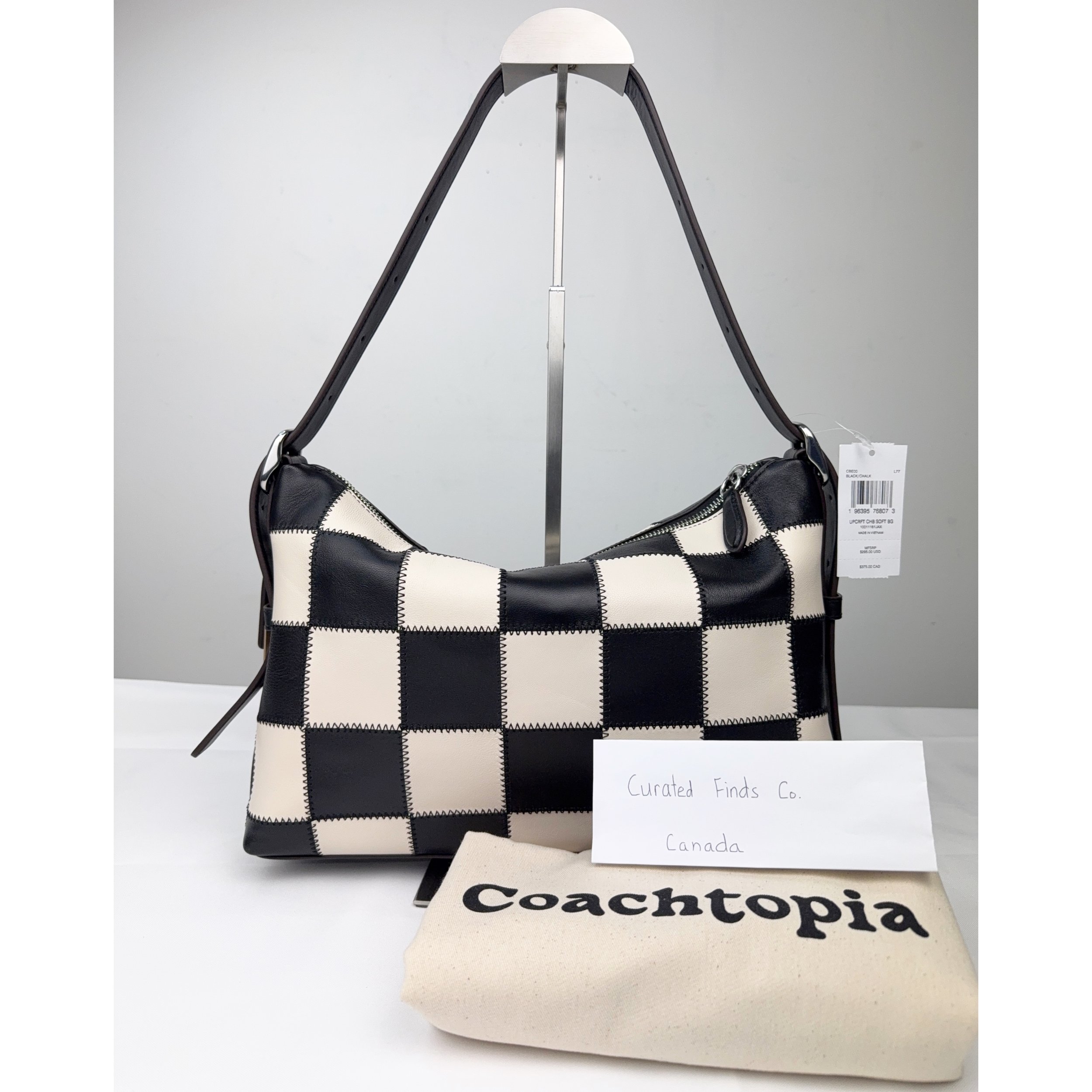 Coach Coachtopia Alter/Ego Shoulder Bag In Checkerboard Upcrafted Leather Black/Chalk