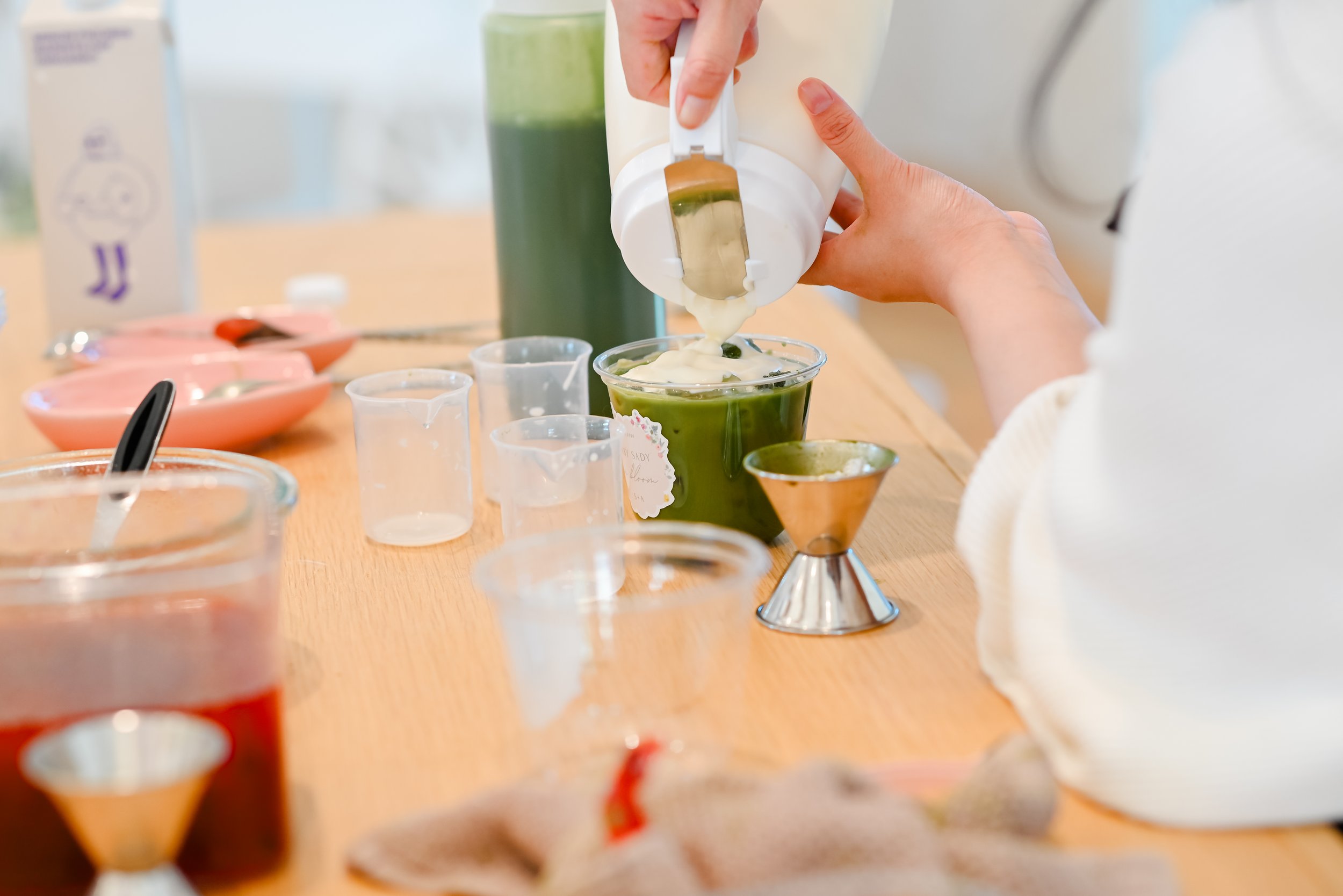 Barista serving matcha drinks at The Soft Spot mobile catering bar