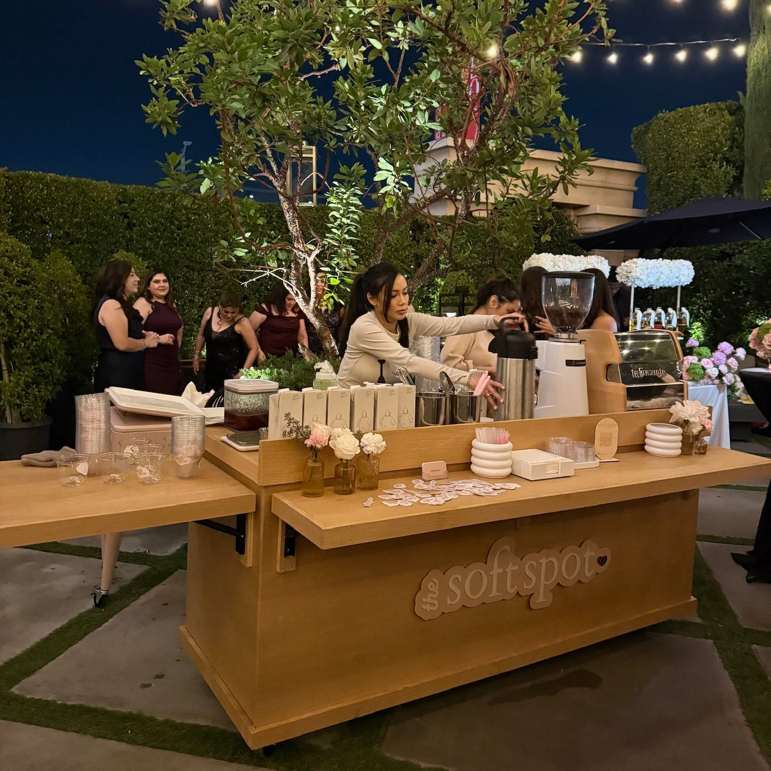 Matcha and espresso bar catering setup by The Soft Spot at a special event