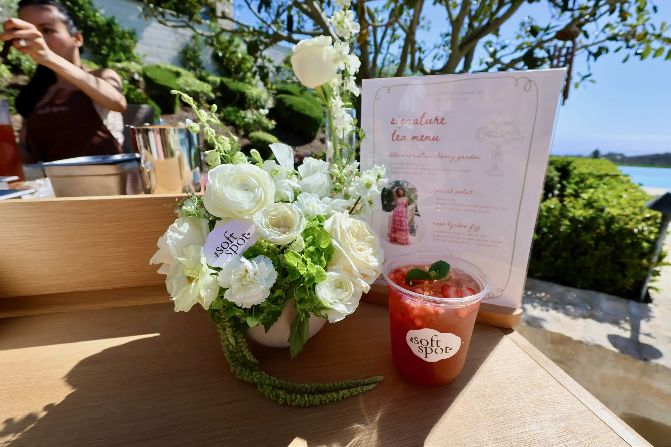 Signature tea served by The Soft Spot mobile beverage bar at a private event in Orange County.