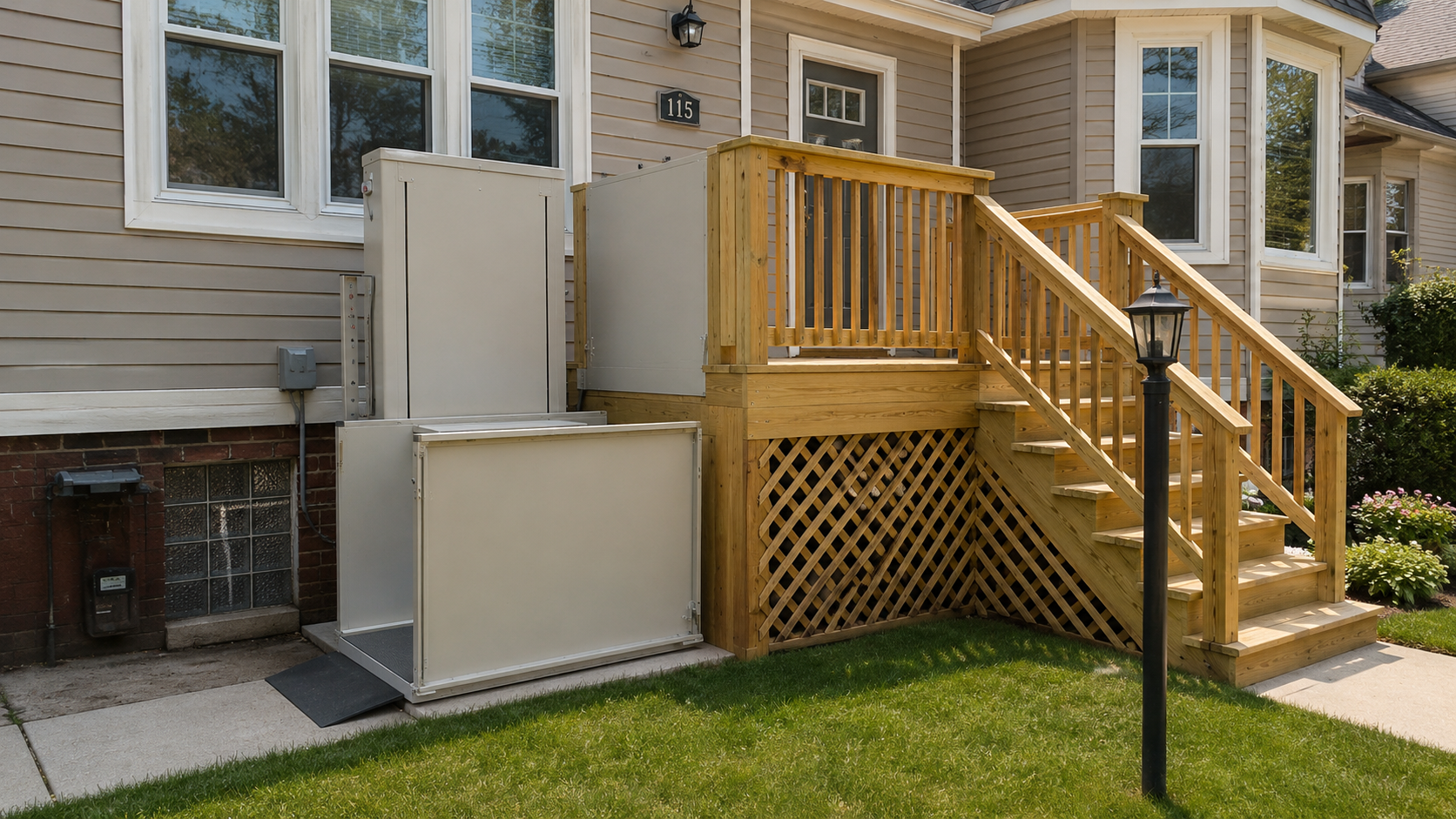 Residential vertical platform lift installation by Harbin Home Outfitters serving Alabama, the Florida Panhandle, and the Southeast United States.
