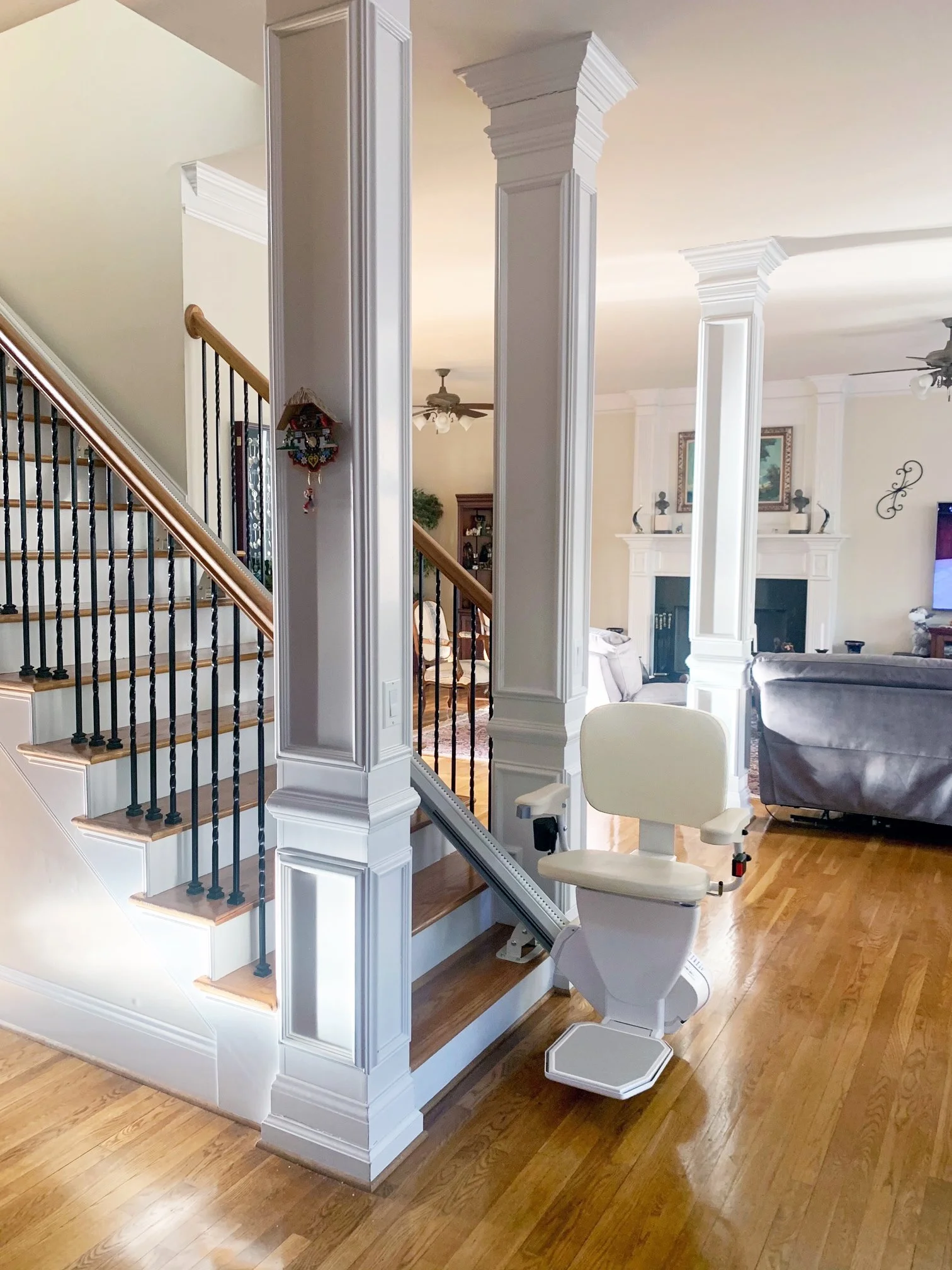 Professional indoor stair lift installation, providing safe, comfortable, and reliable accessibility for seniors and individuals with mobility challenges.
