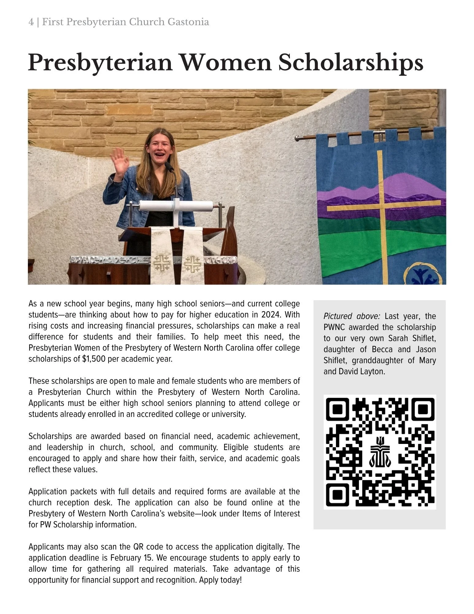 a young blonde haired girl speaks from the pulpit during worship service