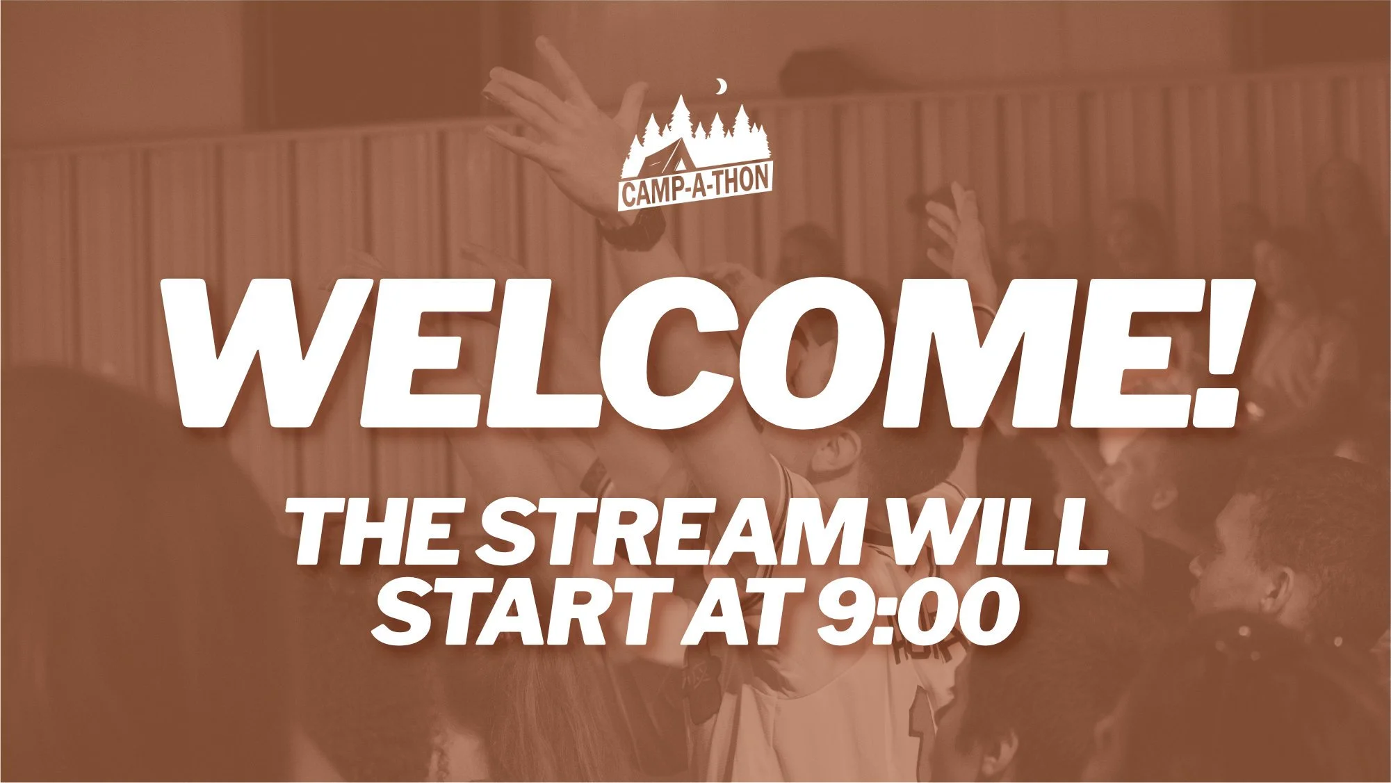 orange live stream graphic with white text